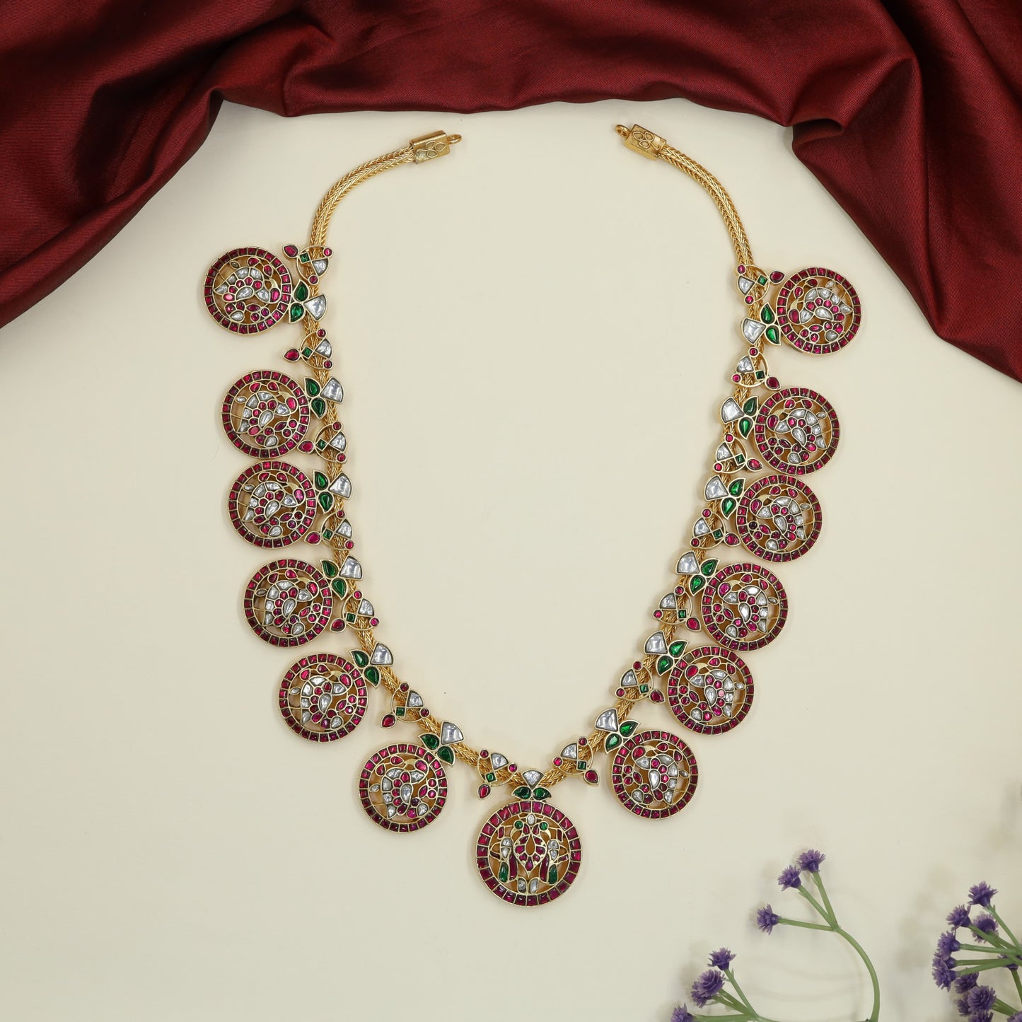 Heritage Disc Jadau Long Haara with Floral Links