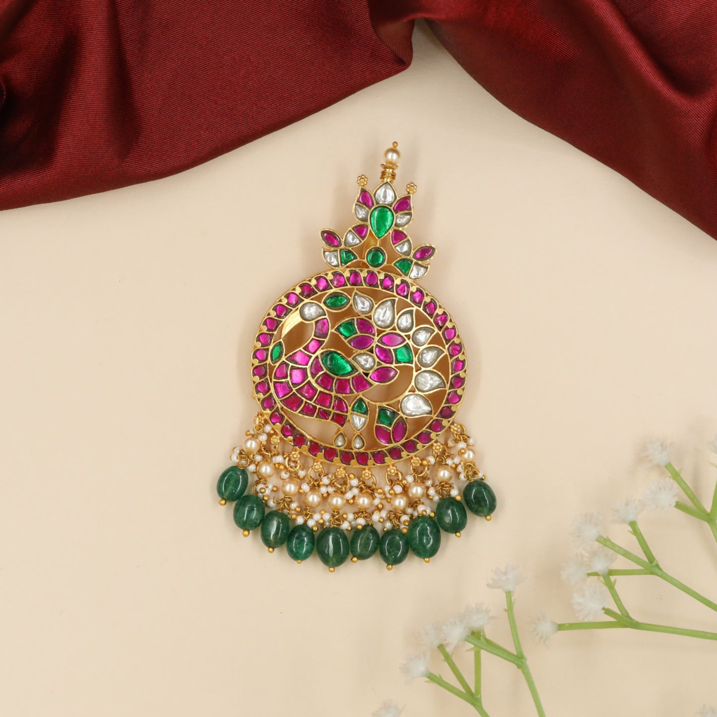 Masterpiece Collection Jadau Pendant with Architectural Botanical Design