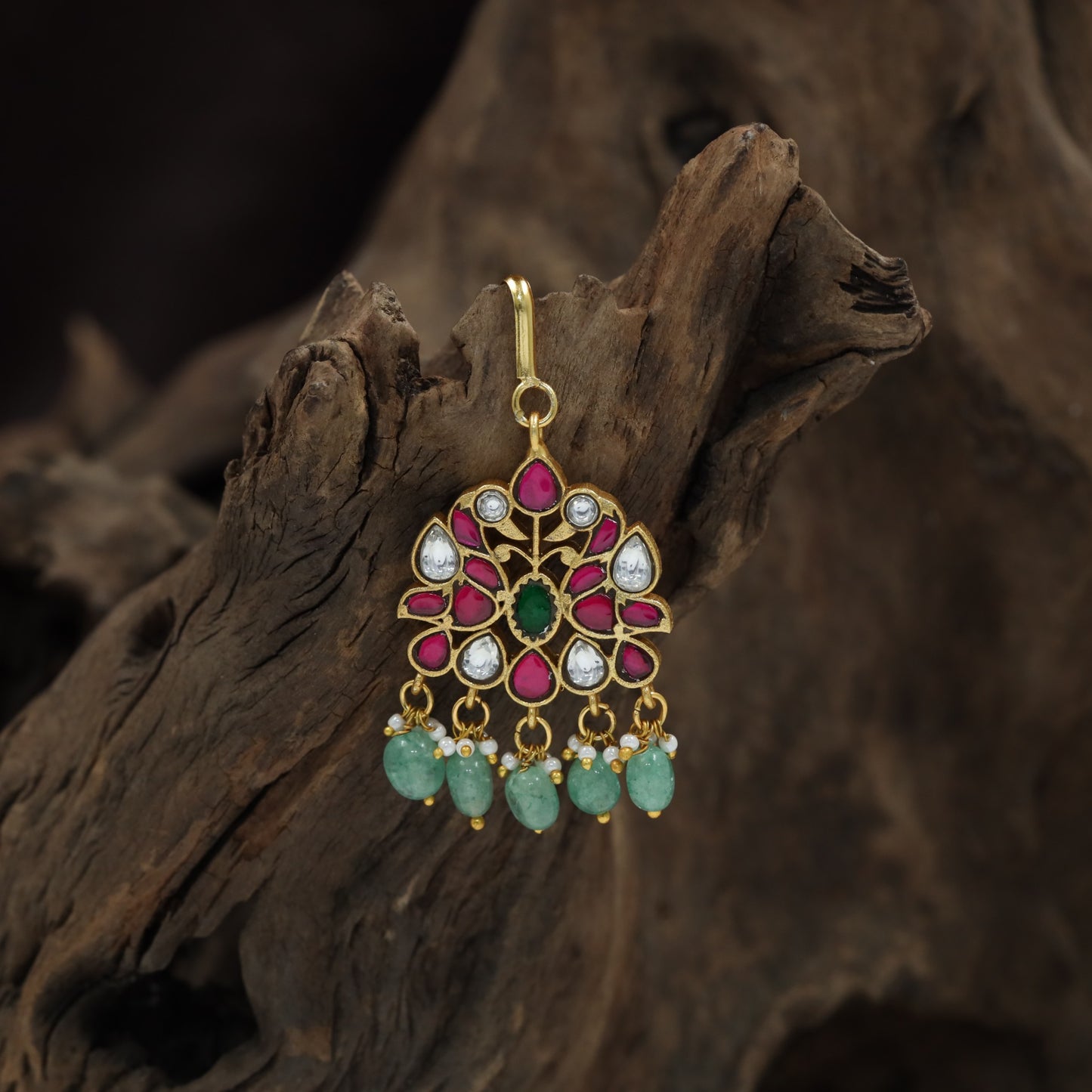 Traditional Peacock Jadau Tikka with Floral Silhouette