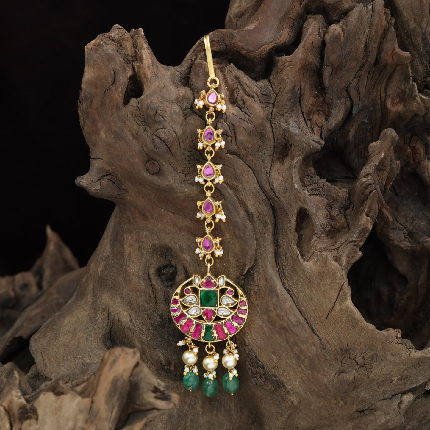 Premium Jadau Tikka with Layered Floral Chain