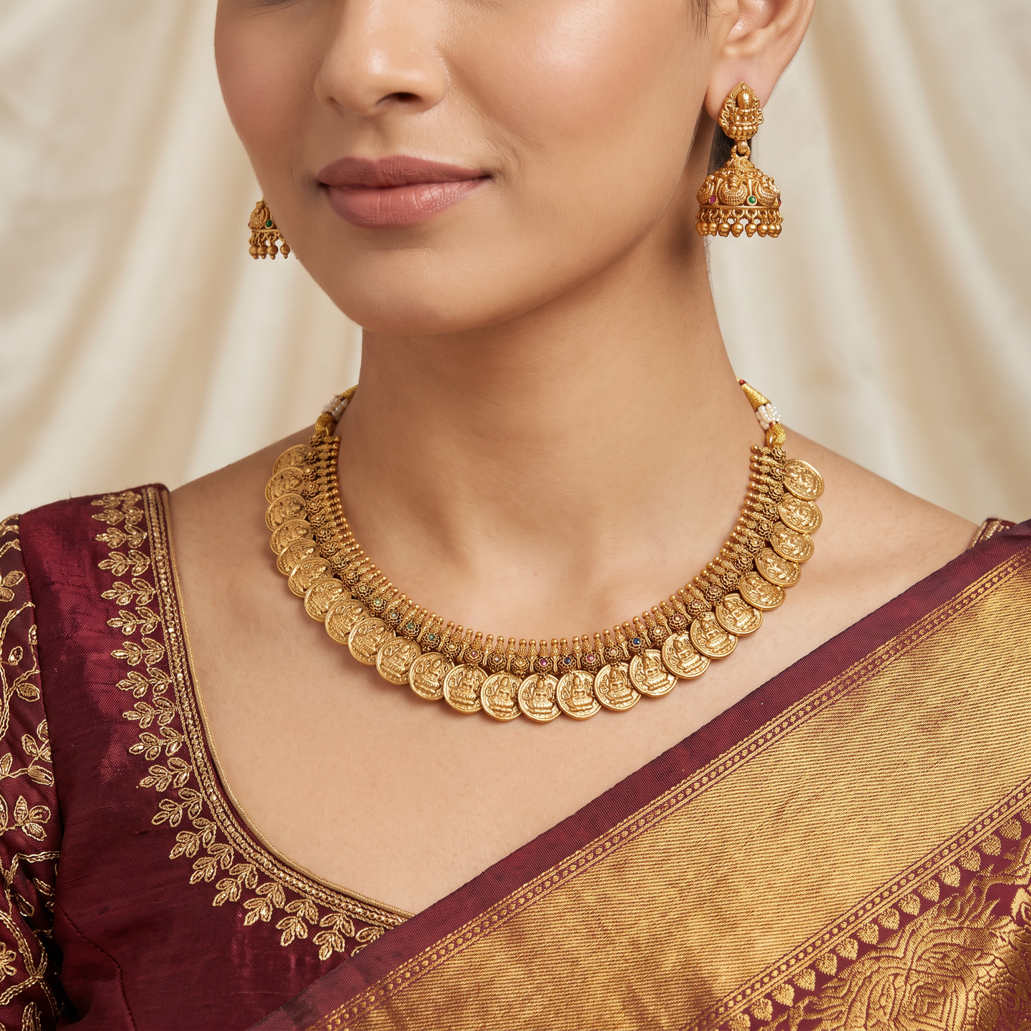 Prestige Collection Lakshmi Antique Necklace with Sculpted Detailing