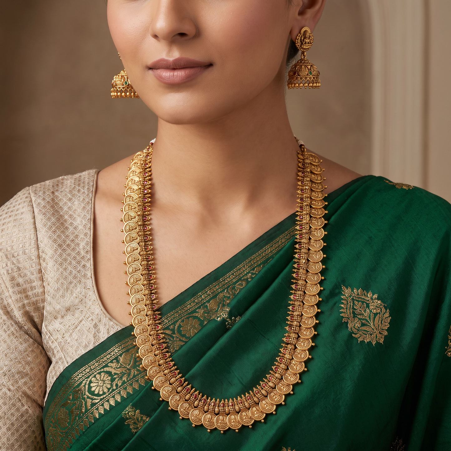 Royal Antique Long Haara with Intricate Coin and Fanwork Detailing