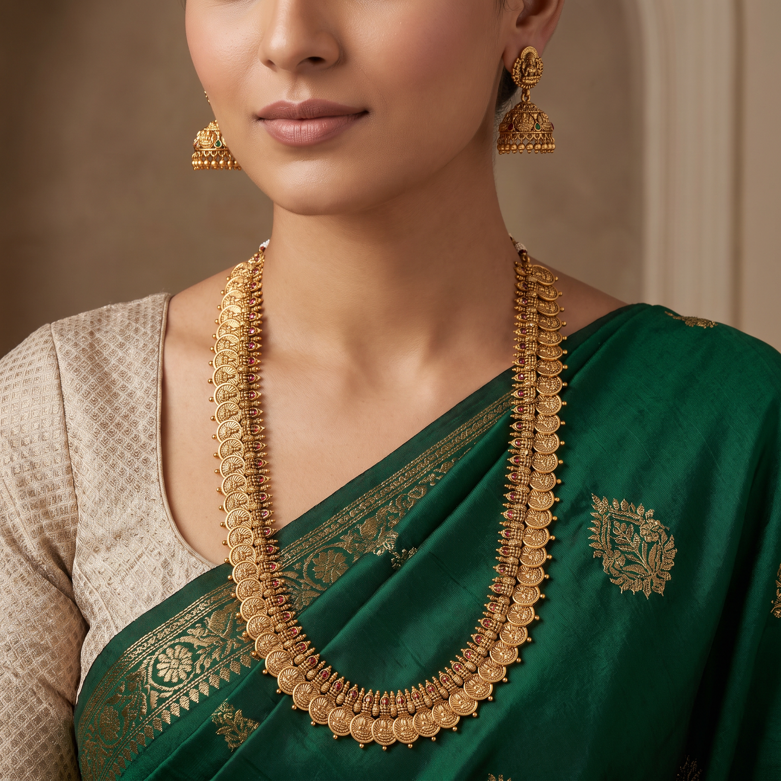 Royal Antique Long Haara with Intricate Coin and Fanwork Detailing