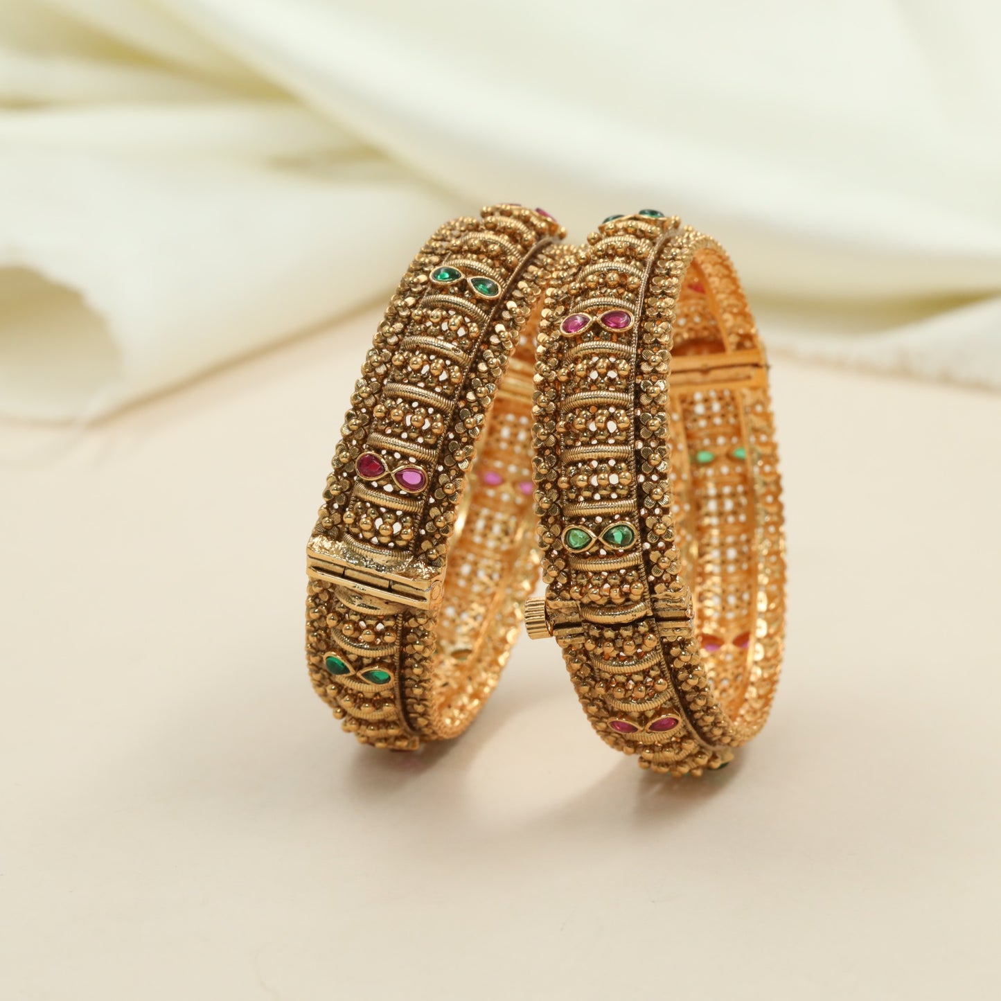 Temple Texture Antique Bangles with Intricate Granulation