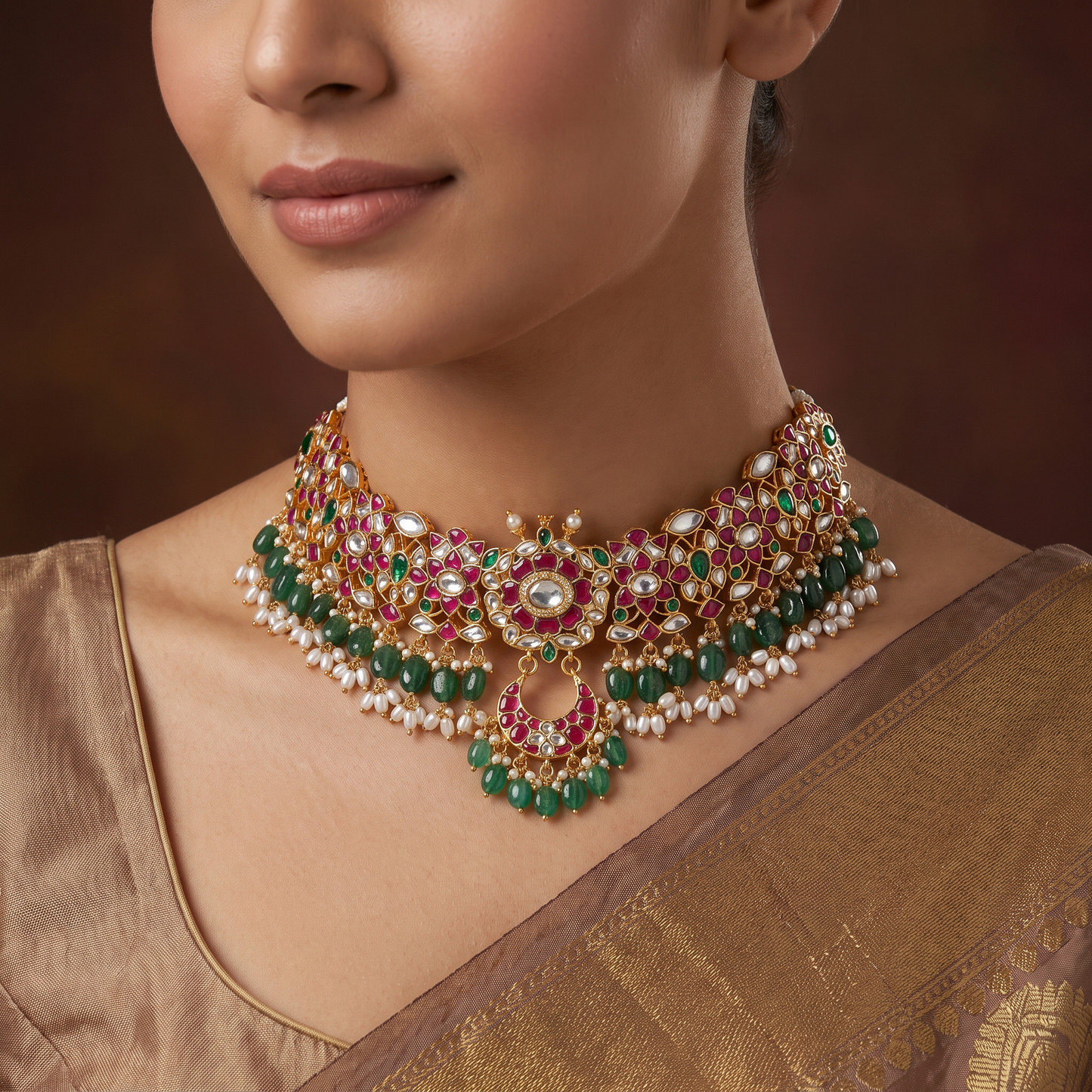 Premium Jadau Floral Choker for Festive Wear
