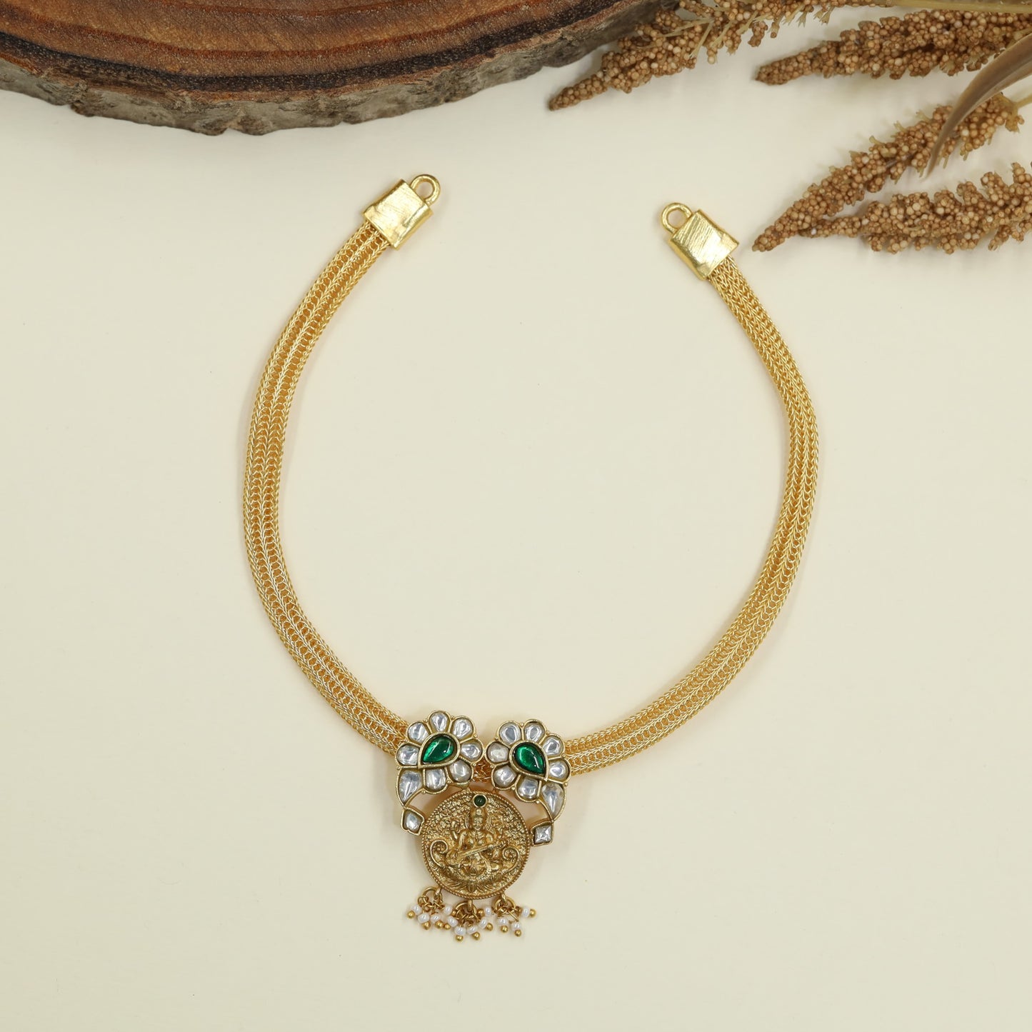 Statement Lakshmi Jadau Necklace with Floral Accents