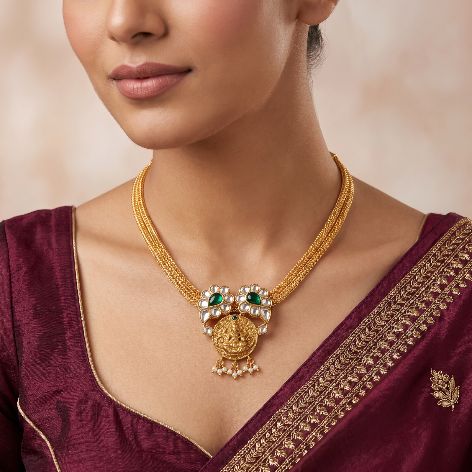 Statement Lakshmi Jadau Necklace with Floral Accents
