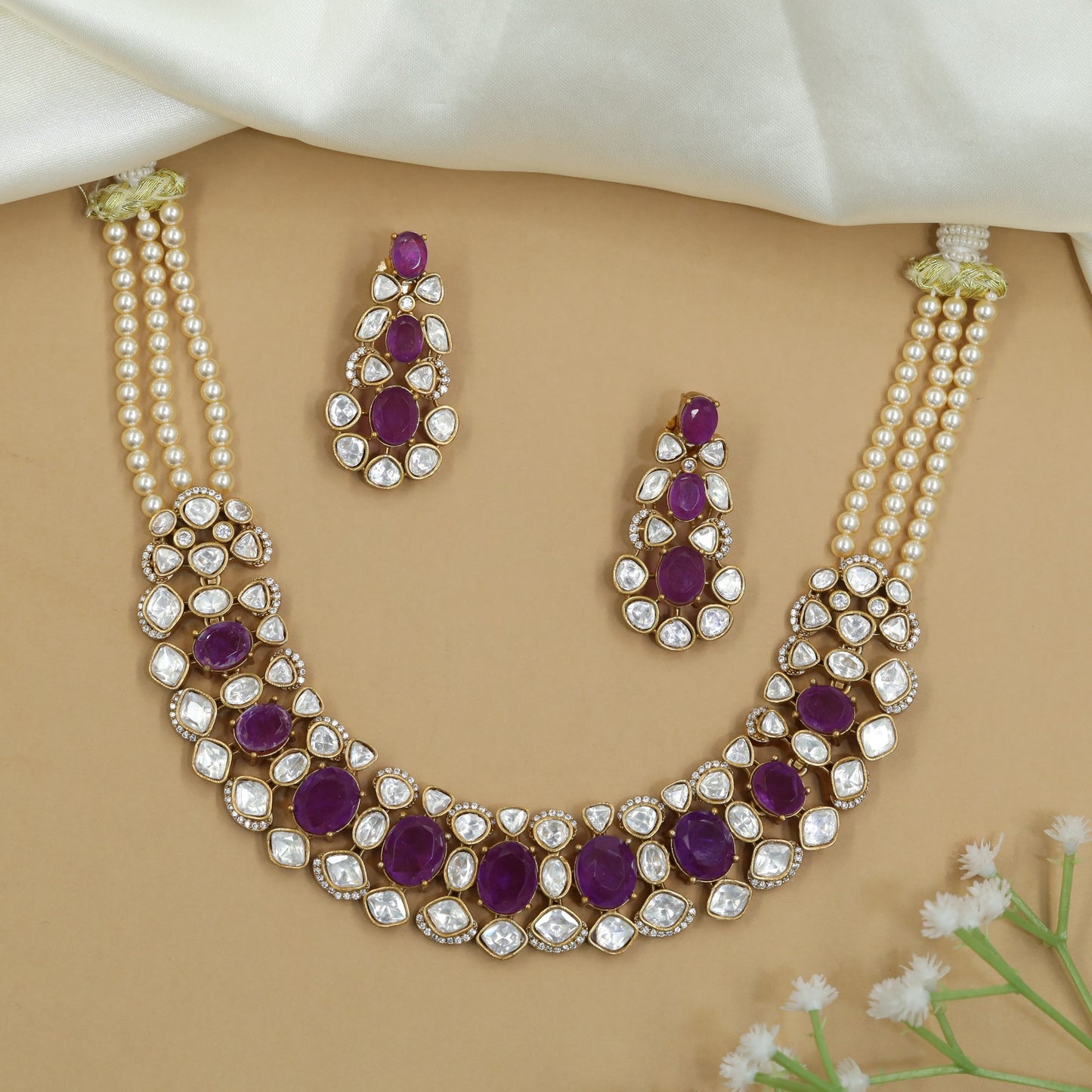 Statement Kundan Beads Necklace with Layered Oval Setting