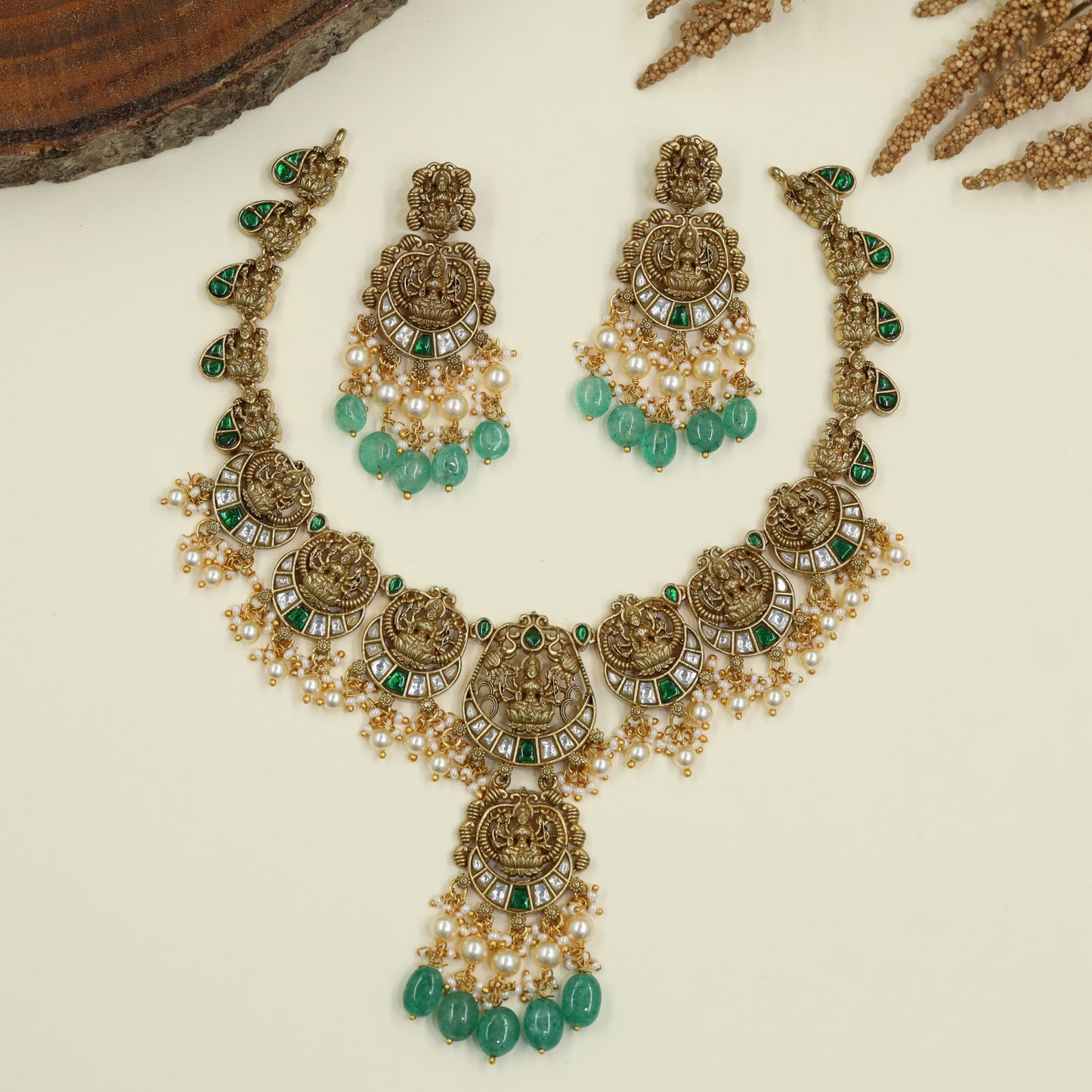 Grand Lakshmi Jadau Necklace with Pearl Fringe