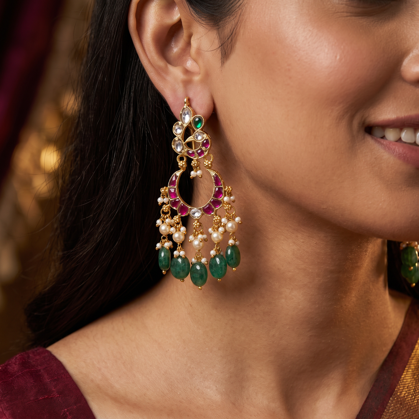 Heritage Jadau Peacock Hangings for Traditional Wear