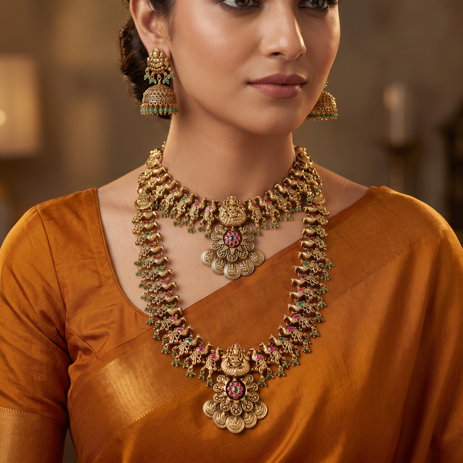 Classic Temple Antique Combo Set with Peacock Link Heritage Artistry