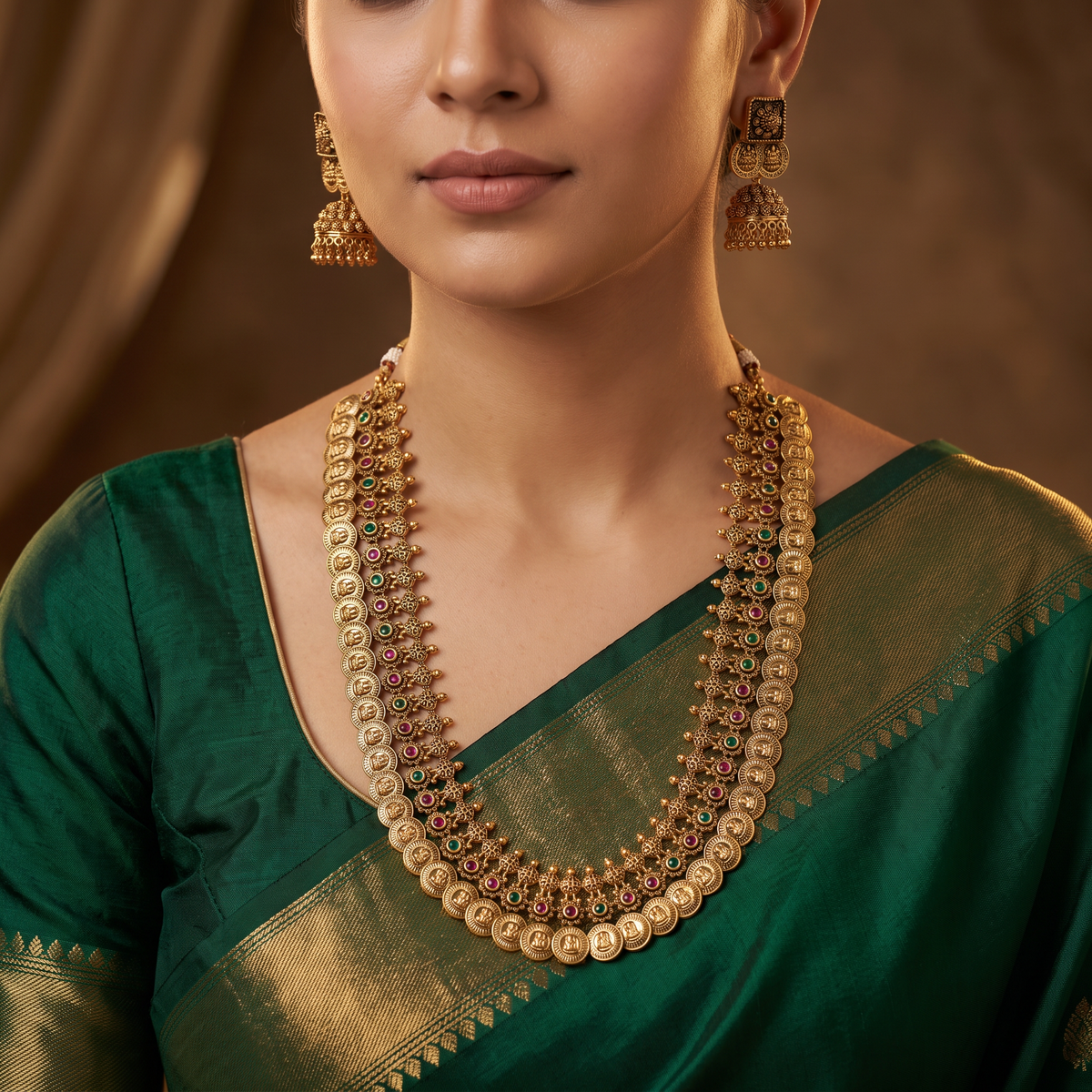 Lakshmi Coin Antique Long Haara Set with Openwork