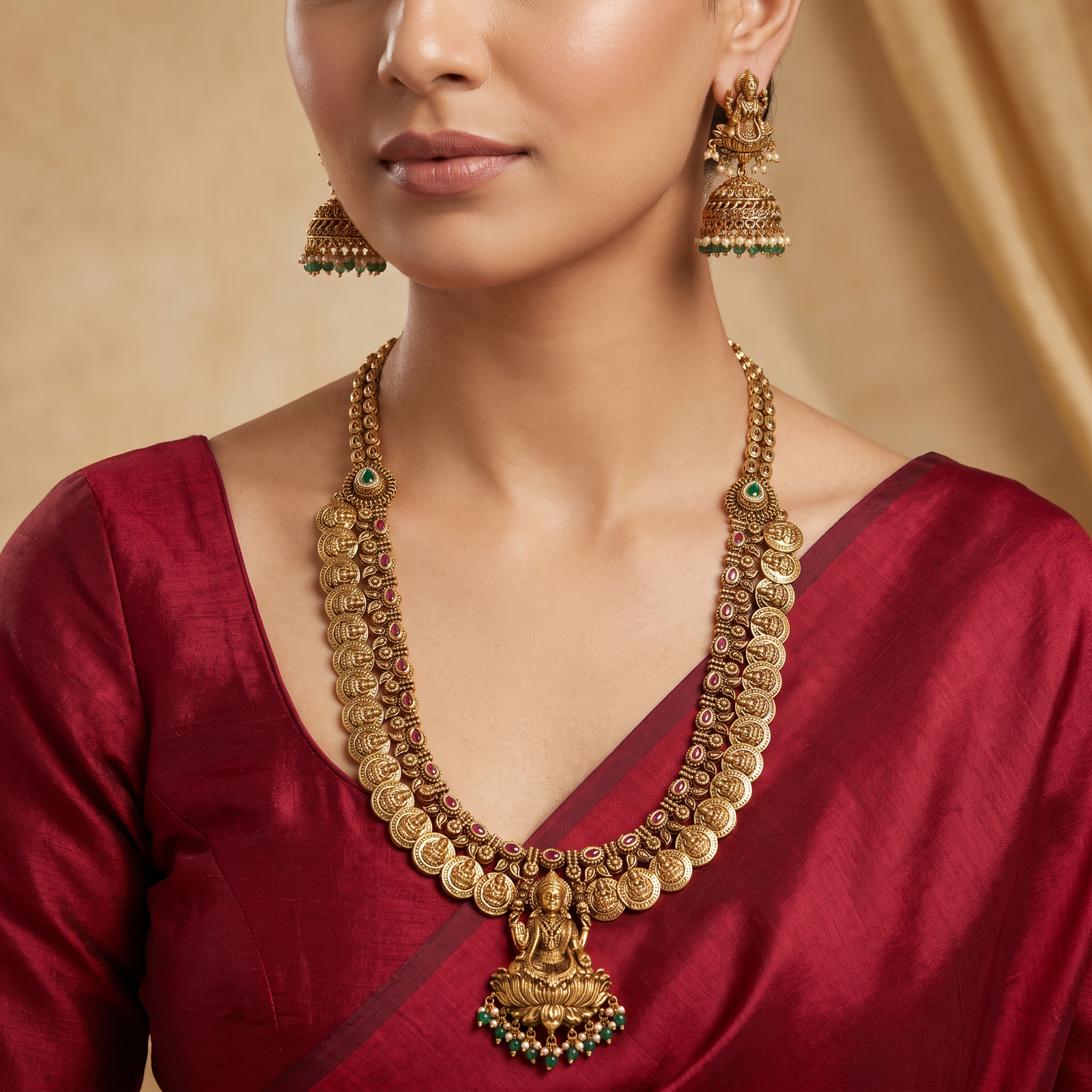 Devotional Collection Antique Long Haara with Lakshmi Pendant