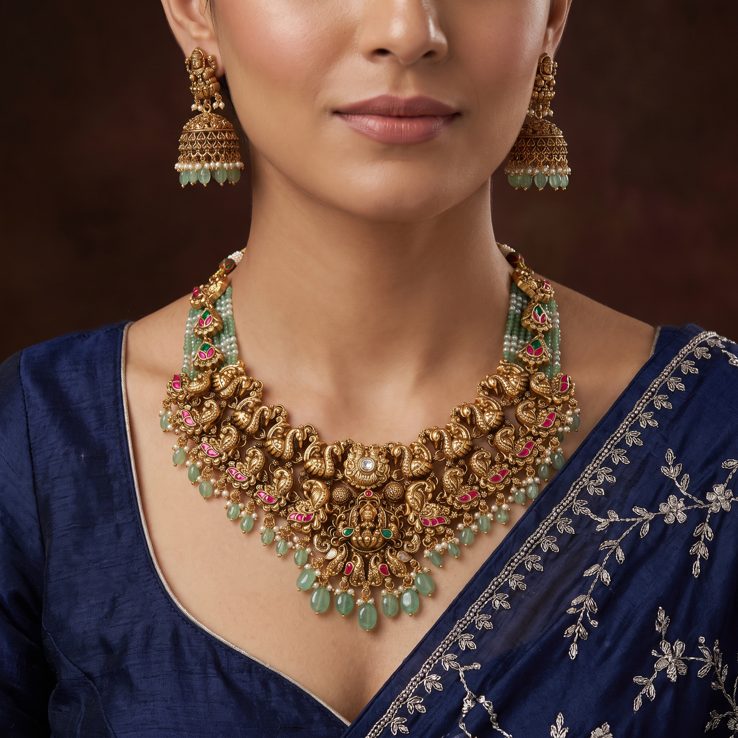 Dynasty Style Antique Necklace with Intricate Peacock Silhouette