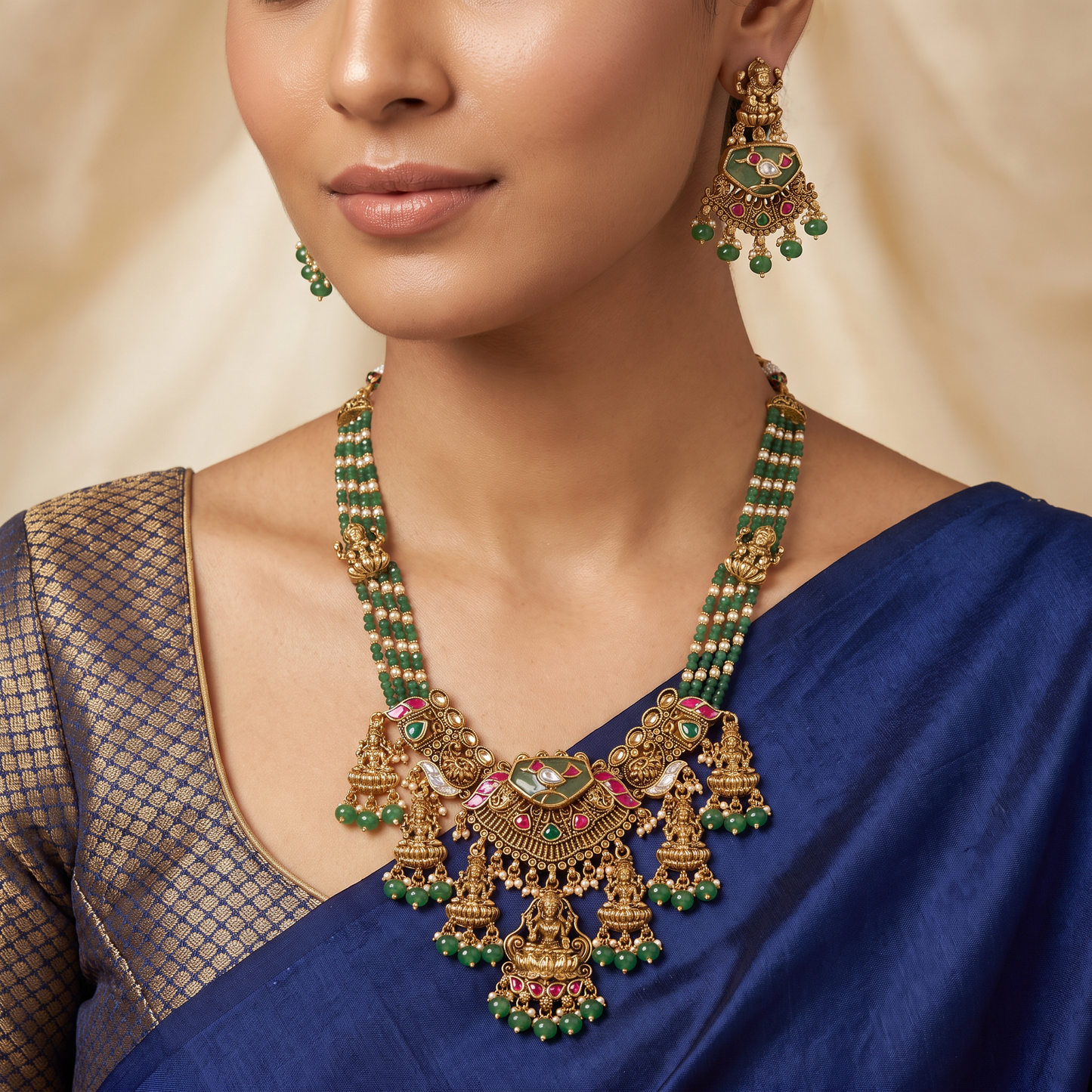 Devotional Collection Antique Necklace with Handcrafted Lakshmi Pendant