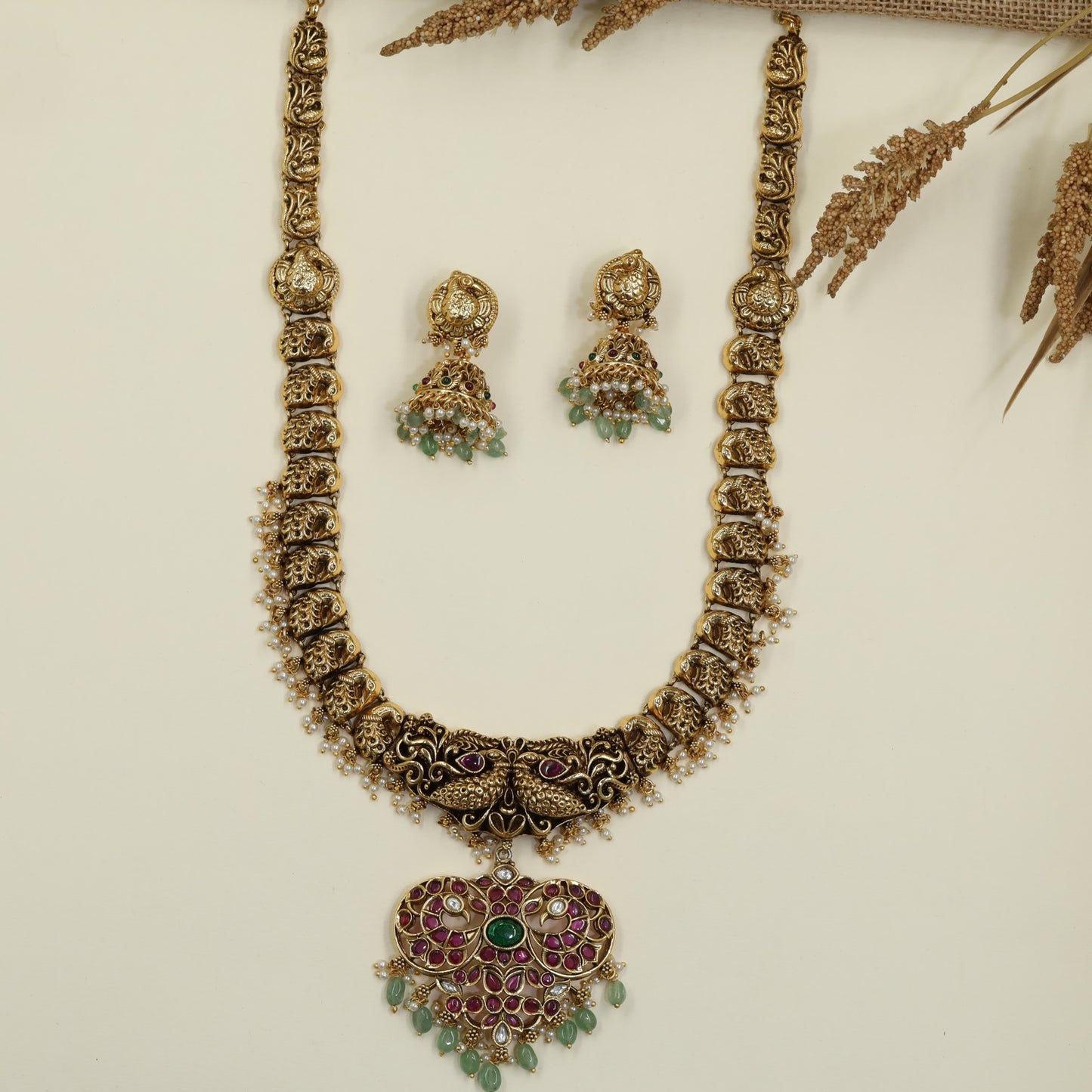 Royal Antique Long Haara with Artisan Peacock Detailing