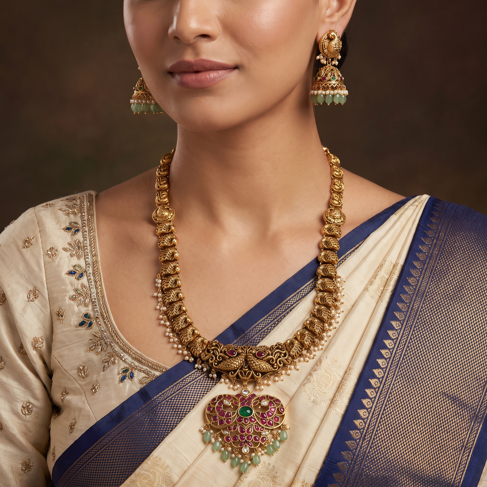 Royal Antique Long Haara with Artisan Peacock Detailing
