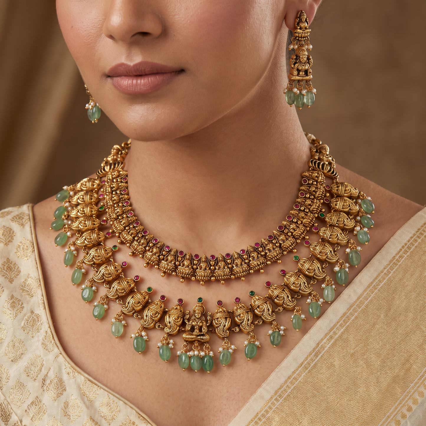 Vintage-Inspired Antique Temple Necklace with Traditional Statement Appeal