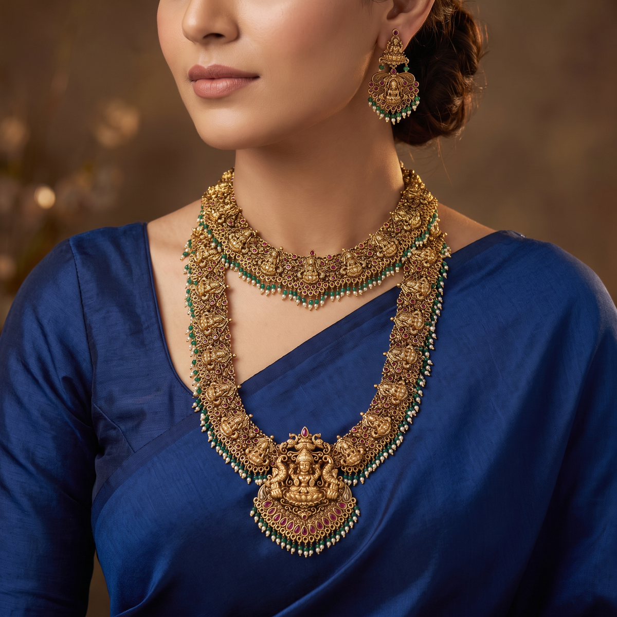 Opulent Antique Combo Set with Lakshmi Temple Design