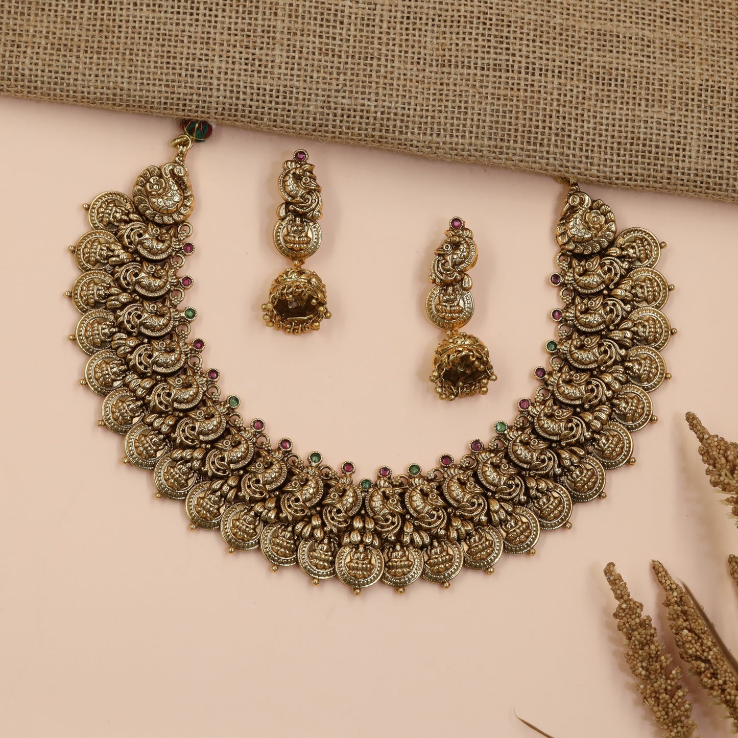 Signature Antique Necklace Featuring Sculpted Peacock Links and Traditional Finish