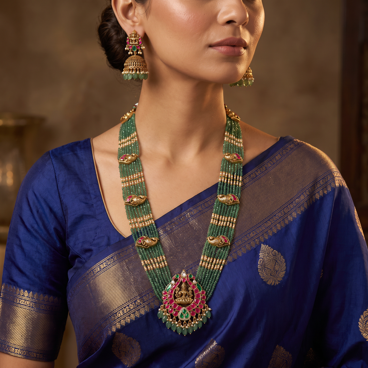 Antique Beads Long Haara Set with Lakshmi Pendant