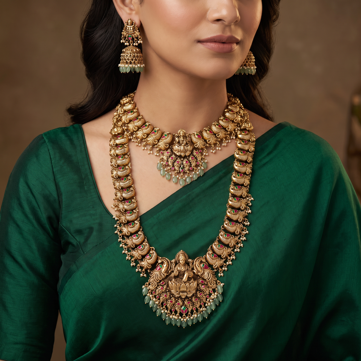 Peacock Link Antique Combo Set with Lakshmi Lotus Centrepieces