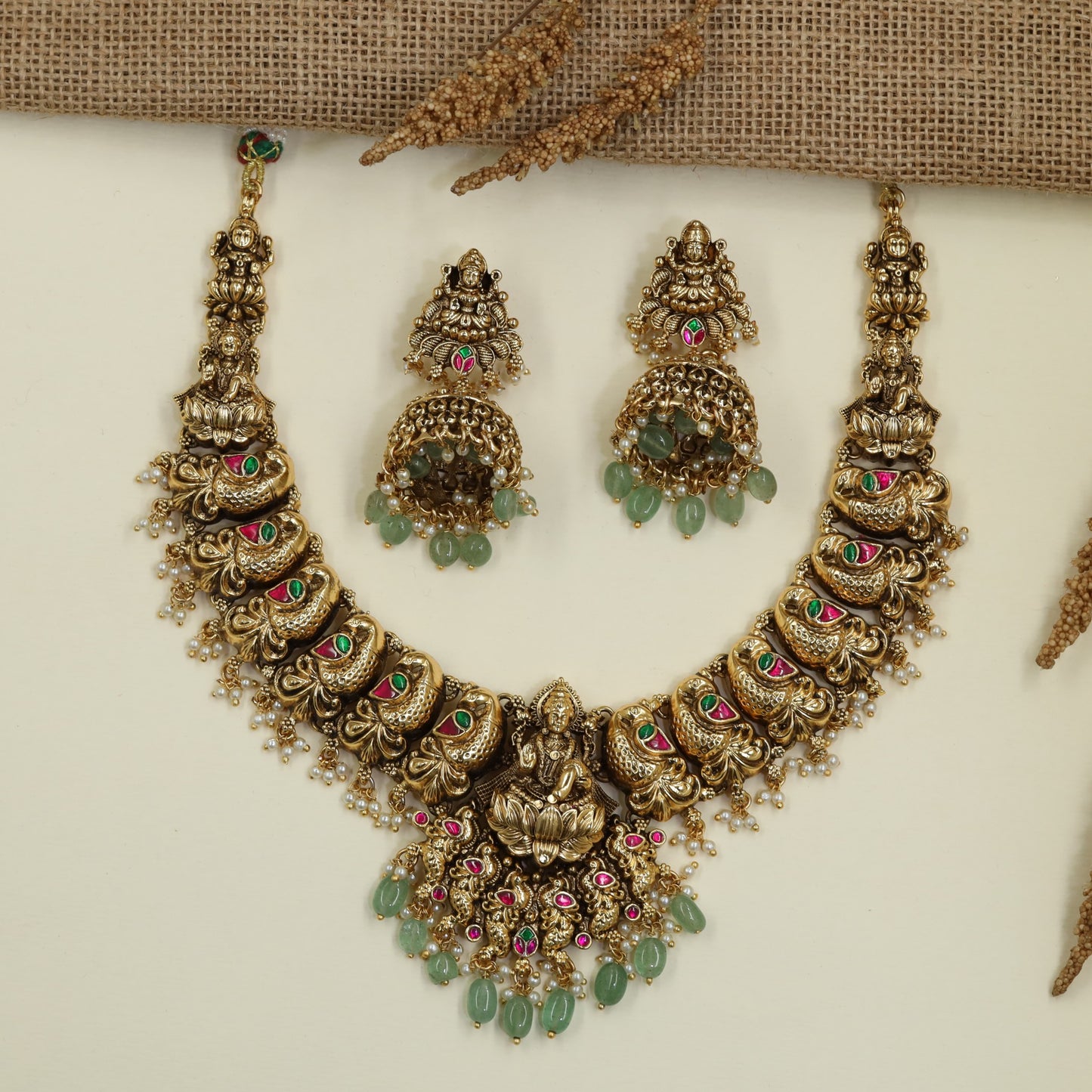 Premium Antique Necklace with Temple Lakshmi Craftsmanship