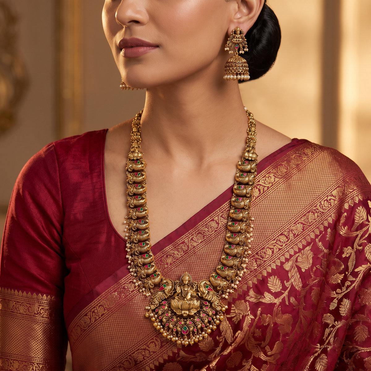 Imperial Antique Lakshmi Peacock Long Haara Set