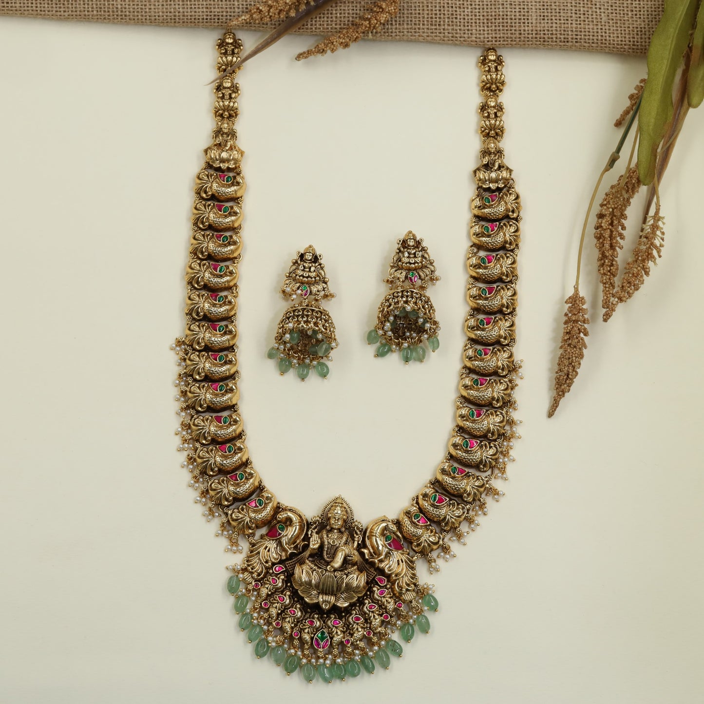 Imperial Antique Long Haara with Lakshmi Peacock Pendant