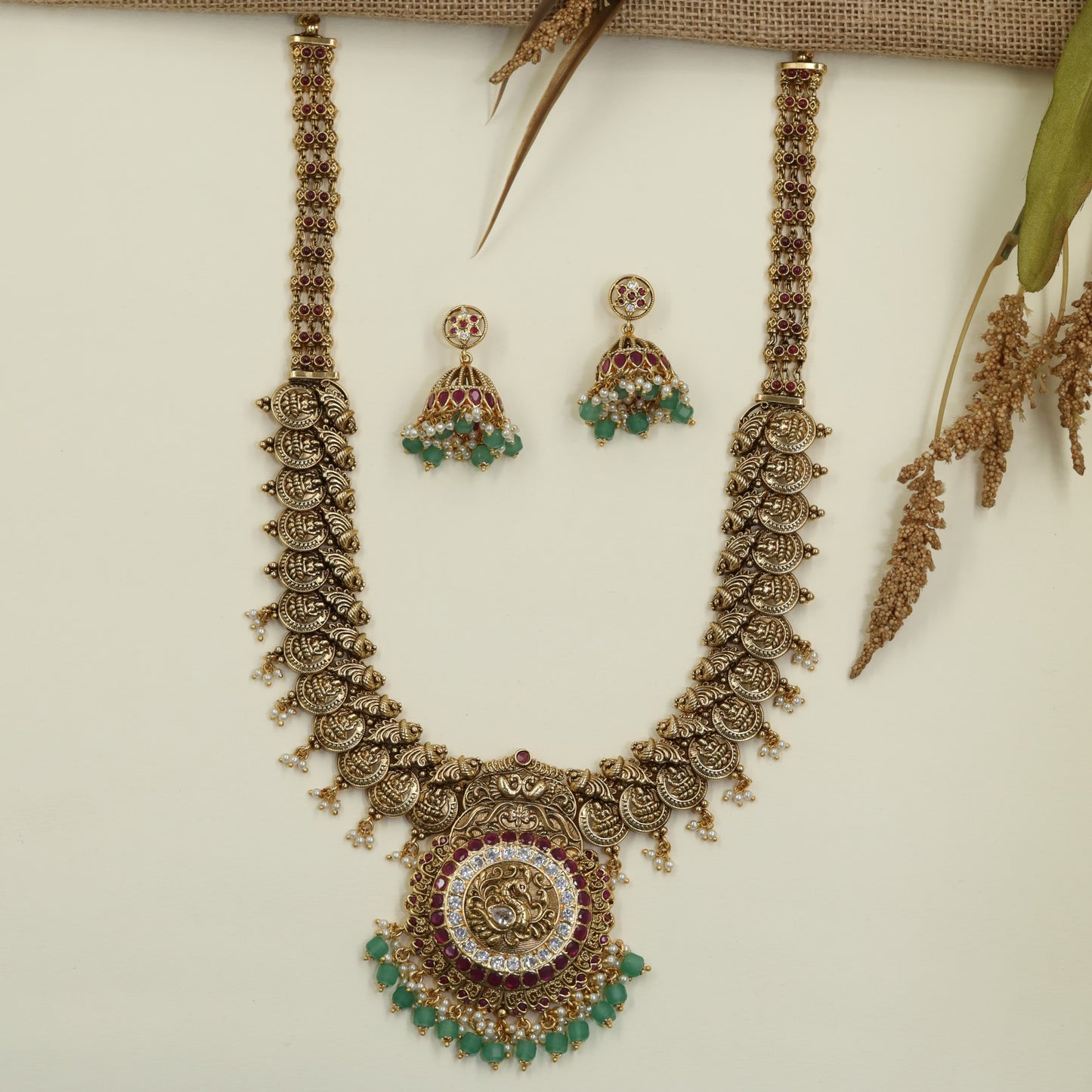 Timeless Antique Long Haara with Peacock Centerpiece Pendant
