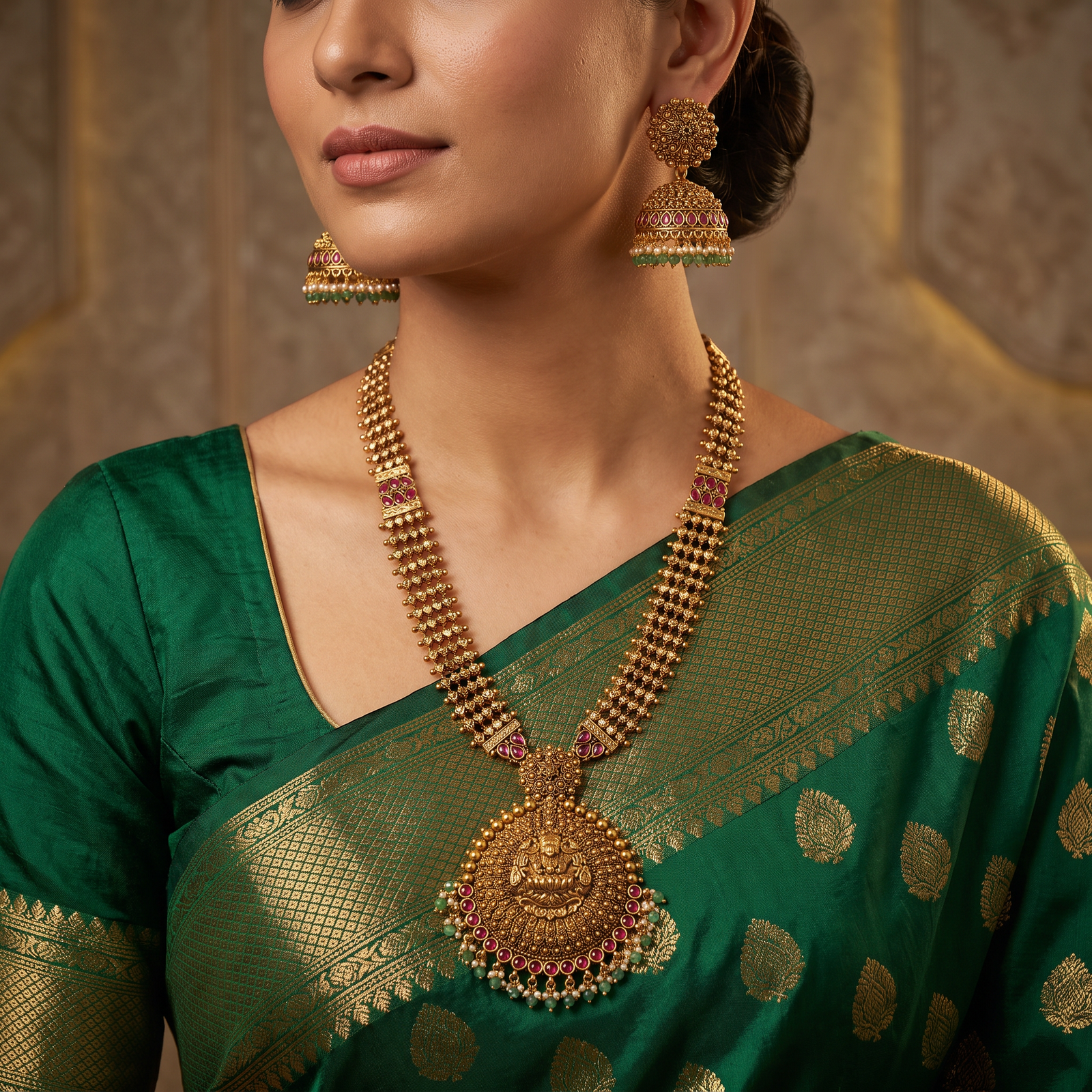 Grand Antique Long Haara with Finely Detailed Lakshmi Centrepiece