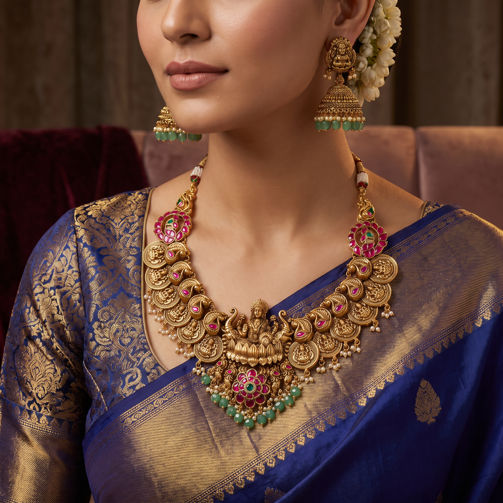 Classic Antique Necklace with Peacock Coin Detailing