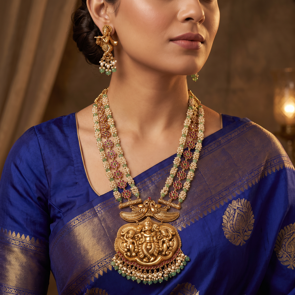 Krishna Antique Long Haara Set with Floral Beadwork