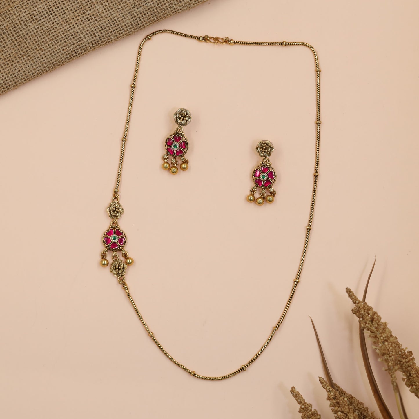 Heritage Antique Mope Chain with Floral Drops