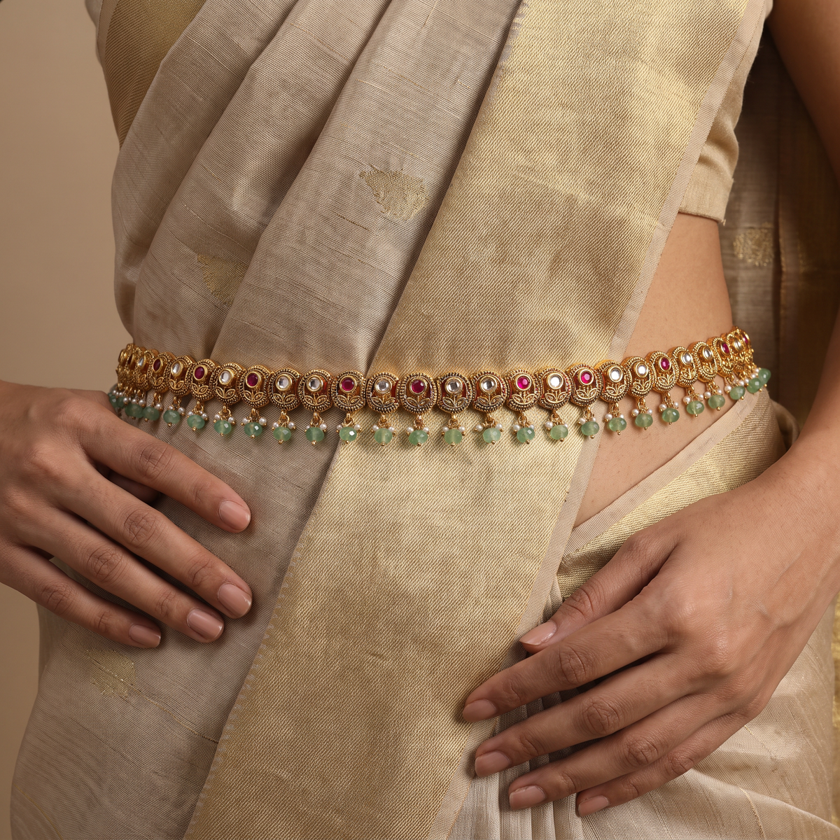 Heritage Antique Waist Belt with Floral Medallion Border