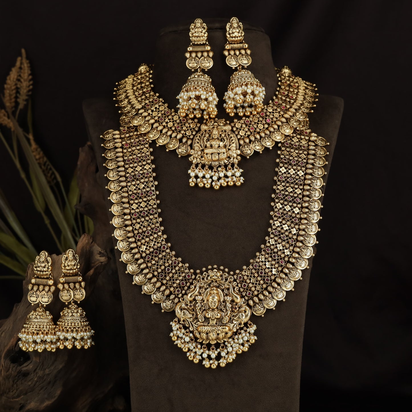 Antique Temple Combo Set with Lakshmi Long Haara and Necklace