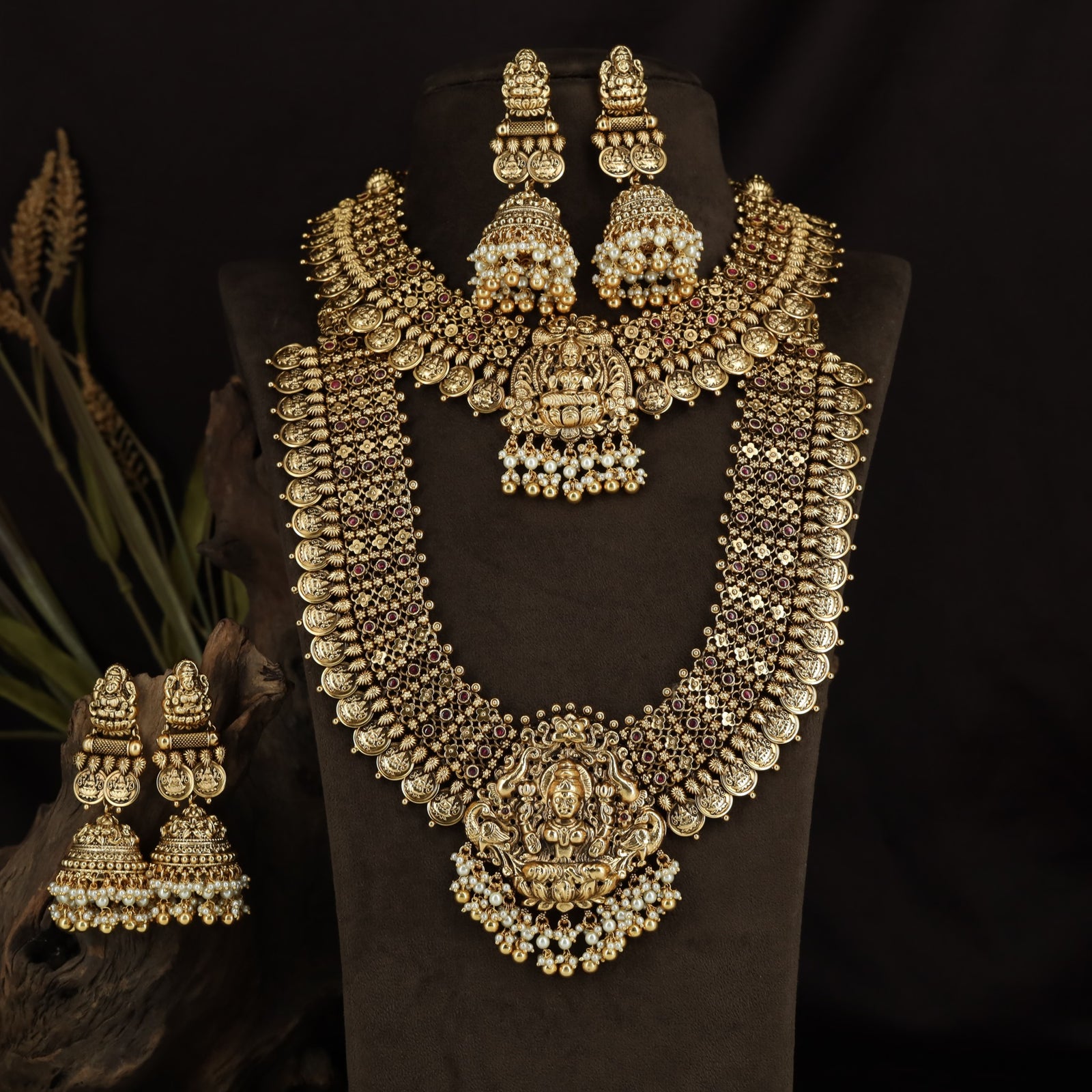 Antique Temple Combo Set with Lakshmi Long Haara and Necklace