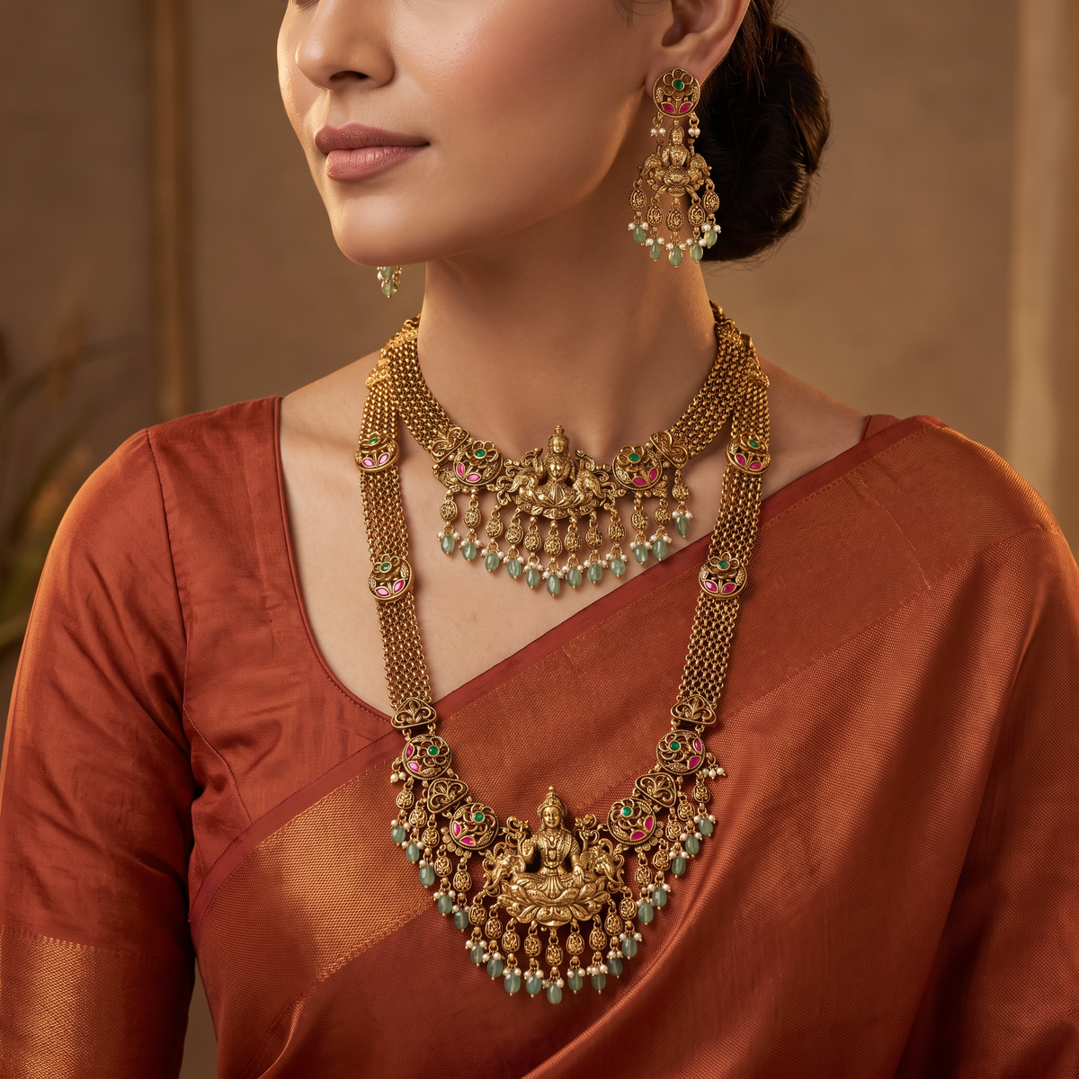Prestige Lakshmi Antique Combo Set with Multi-Chain Design
