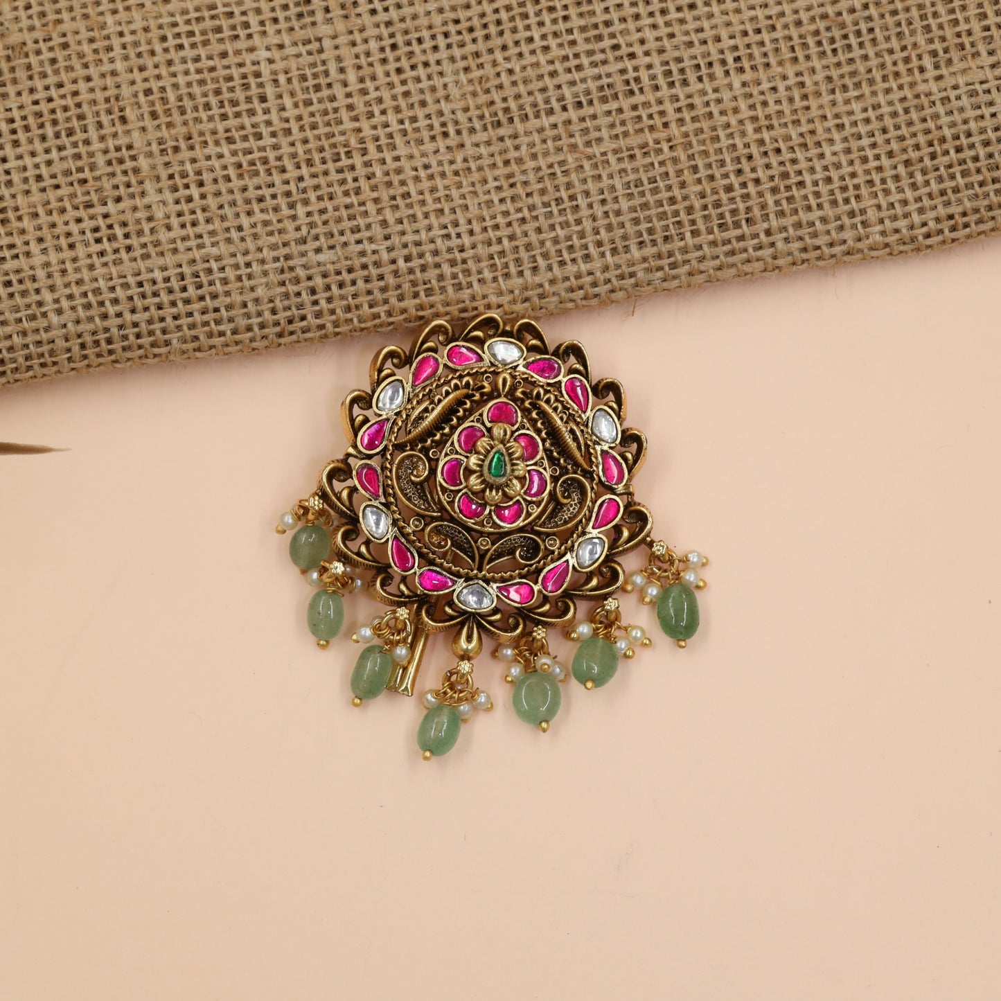 Royal Antique Jade Bille with Floral Rosette Design