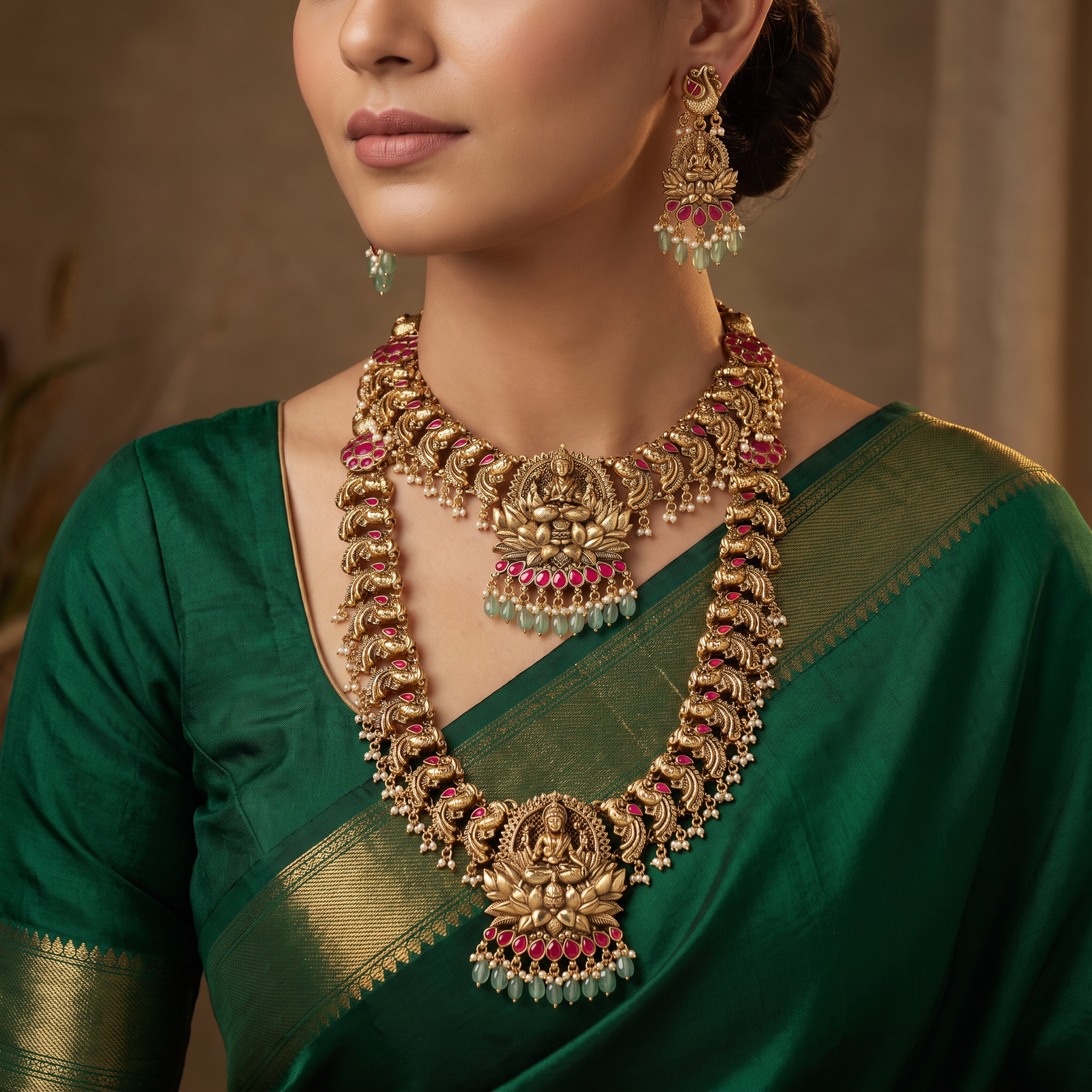 Grand Antique Combo Set with Traditional Lakshmi Temple Design