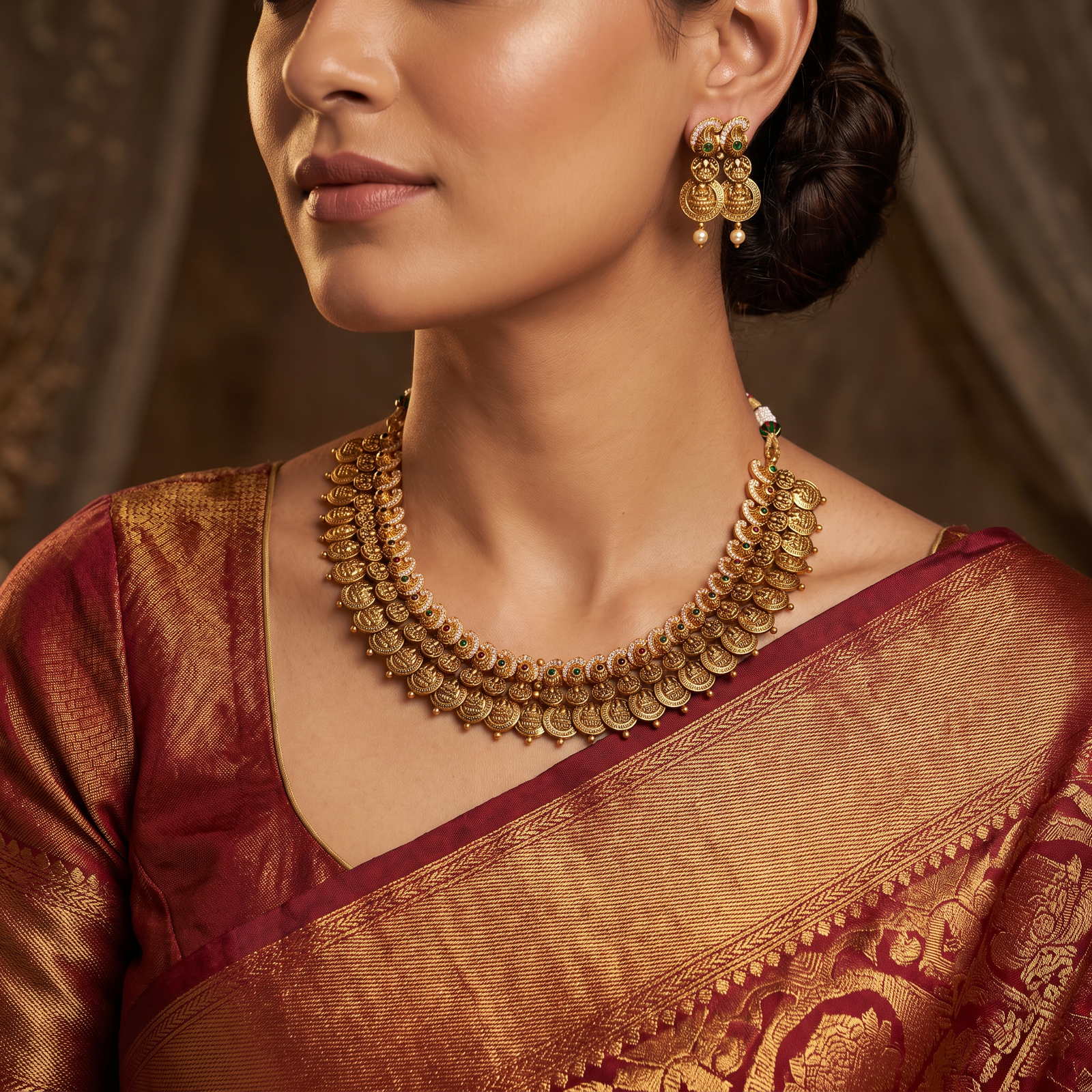 Grand Antique Necklace Featuring Lakshmi Coin Detailing