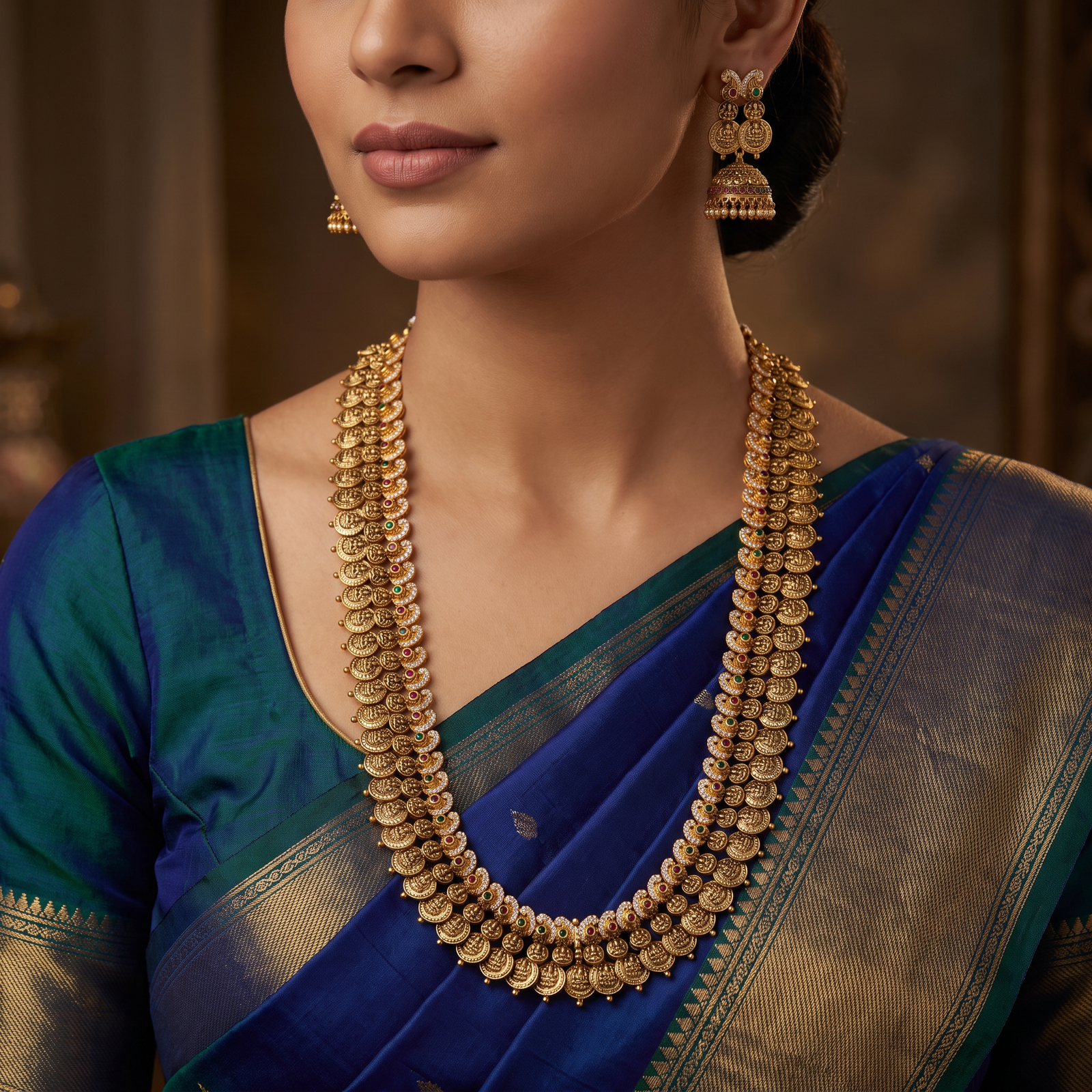 Couture Antique Long Haara with Traditional Temple Coin Craftsmanship