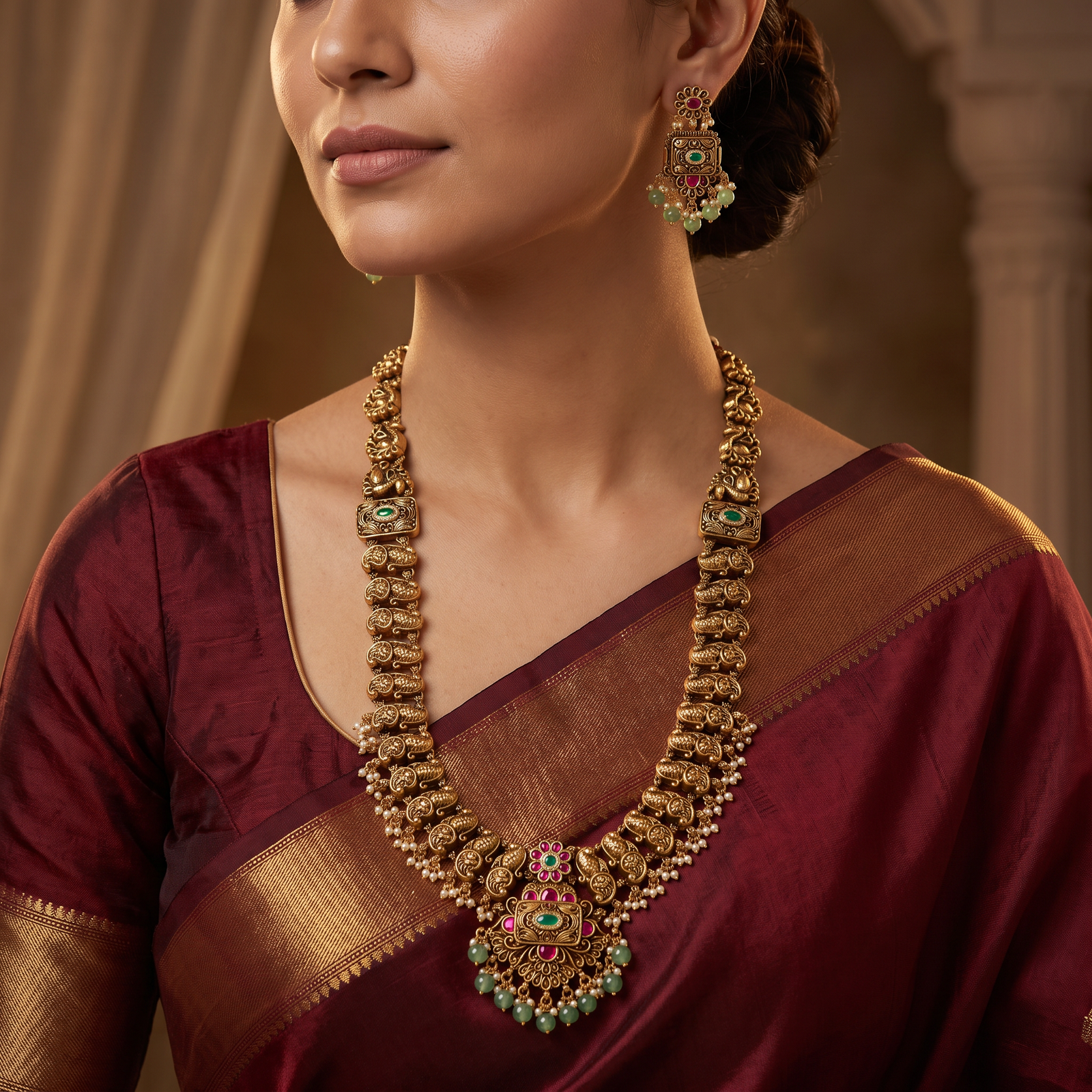 Grand Antique Long Haara with Handcrafted Peacock Centerpiece