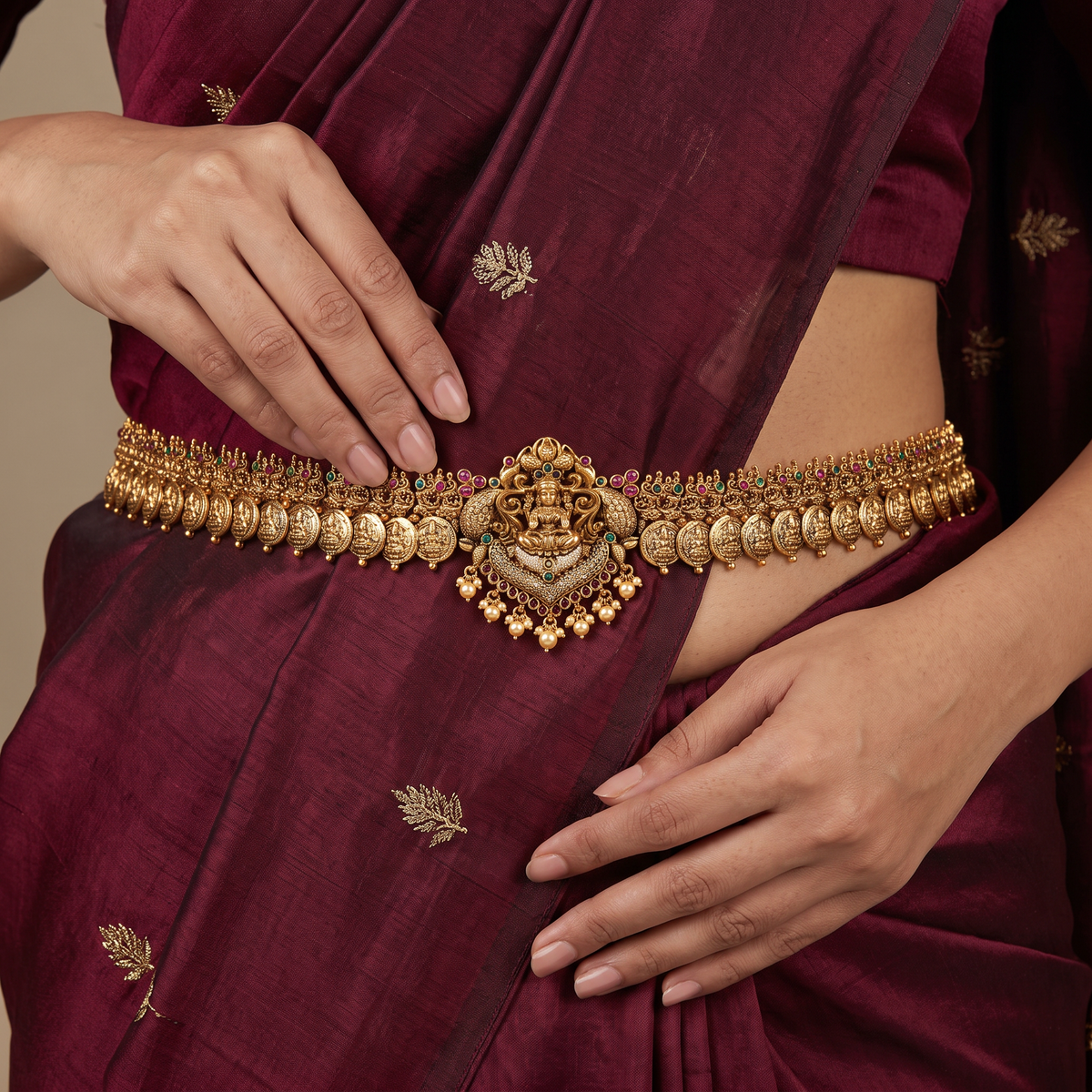 Bridal Antique Waist Belt with Lakshmi Coin Border