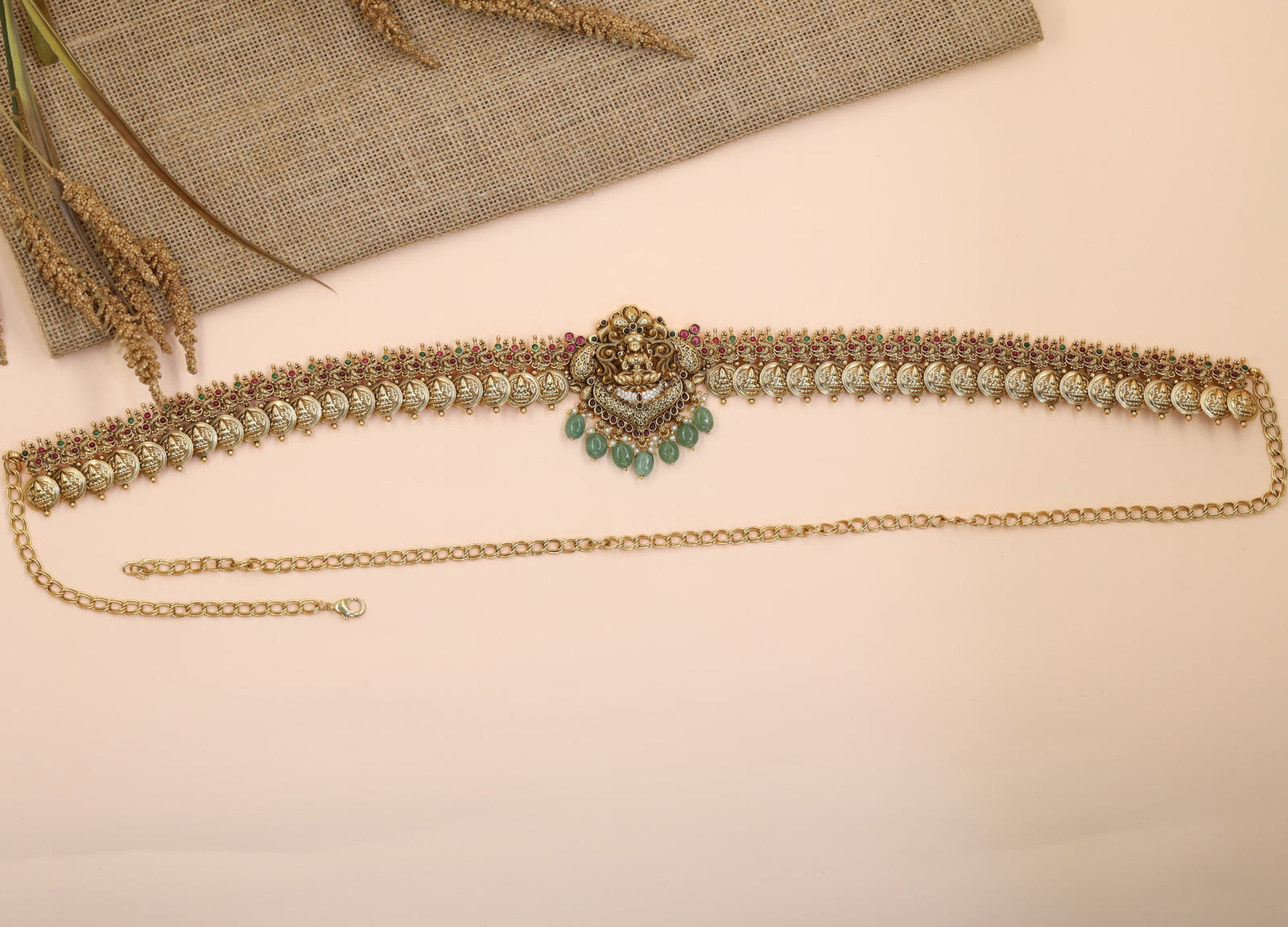 Bridal Antique Waist Belt with Coin Border and Lakshmi Centrepiece