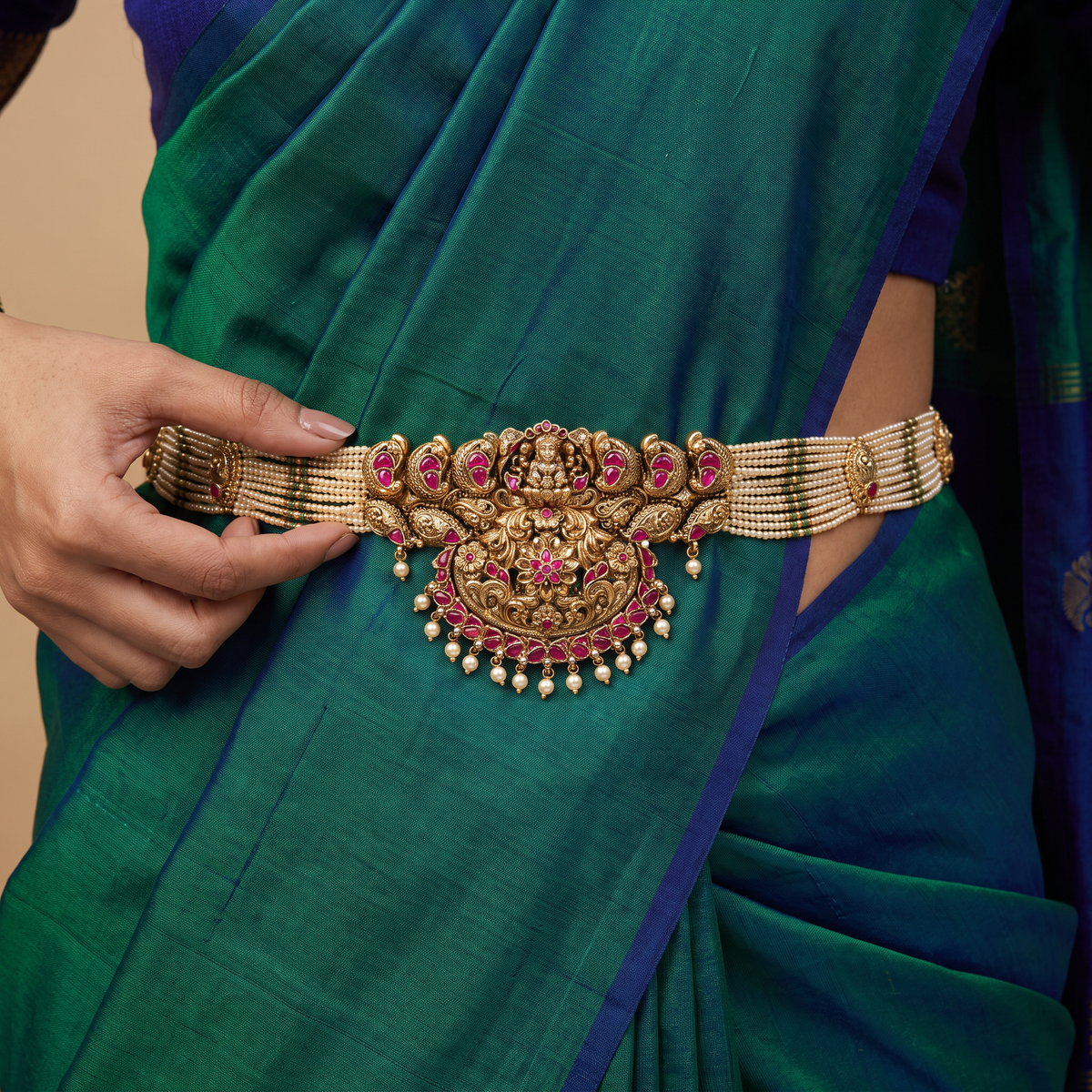 Antique Beads Waist Belt with Lakshmi Centrepiece