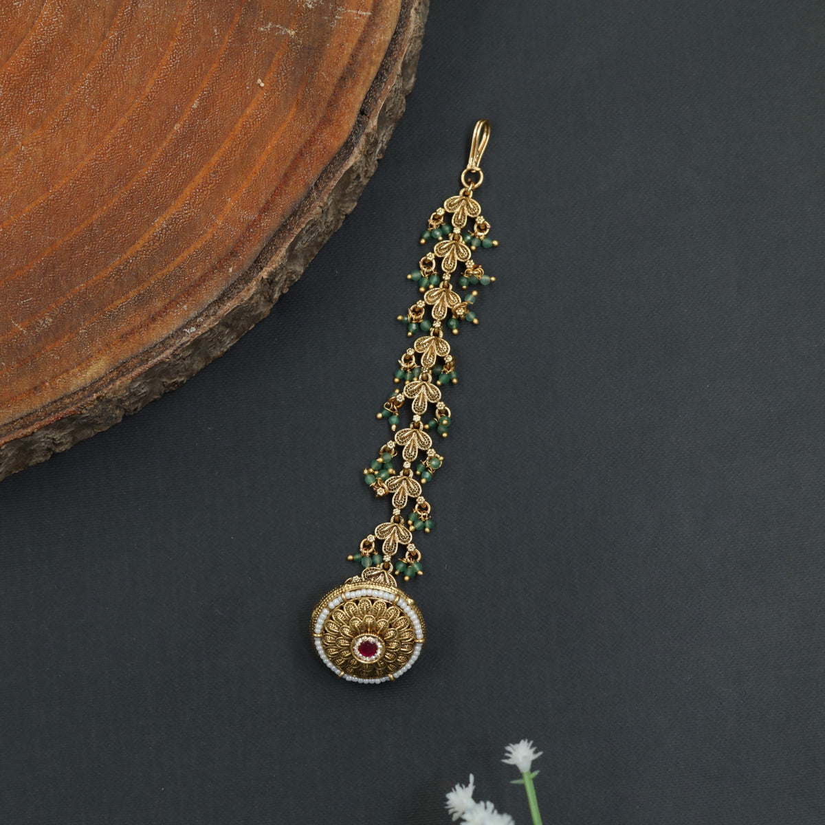 Traditional Antique Tikka with Ornate Circular Design
