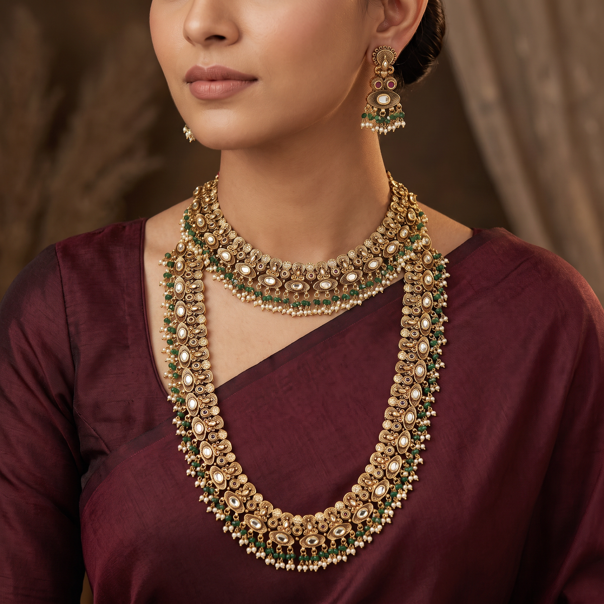 Antique Necklace and Long Haara Combo Set