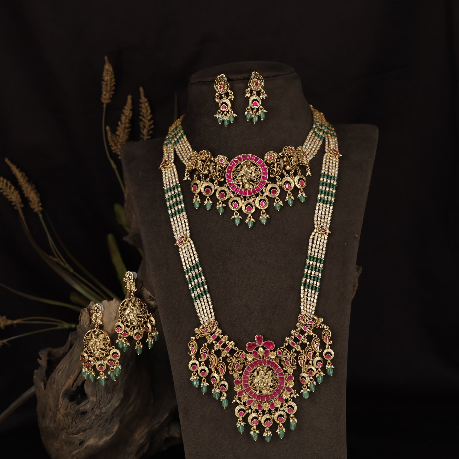 Krishna Radhe Antique Combo Set with Hanging Drops