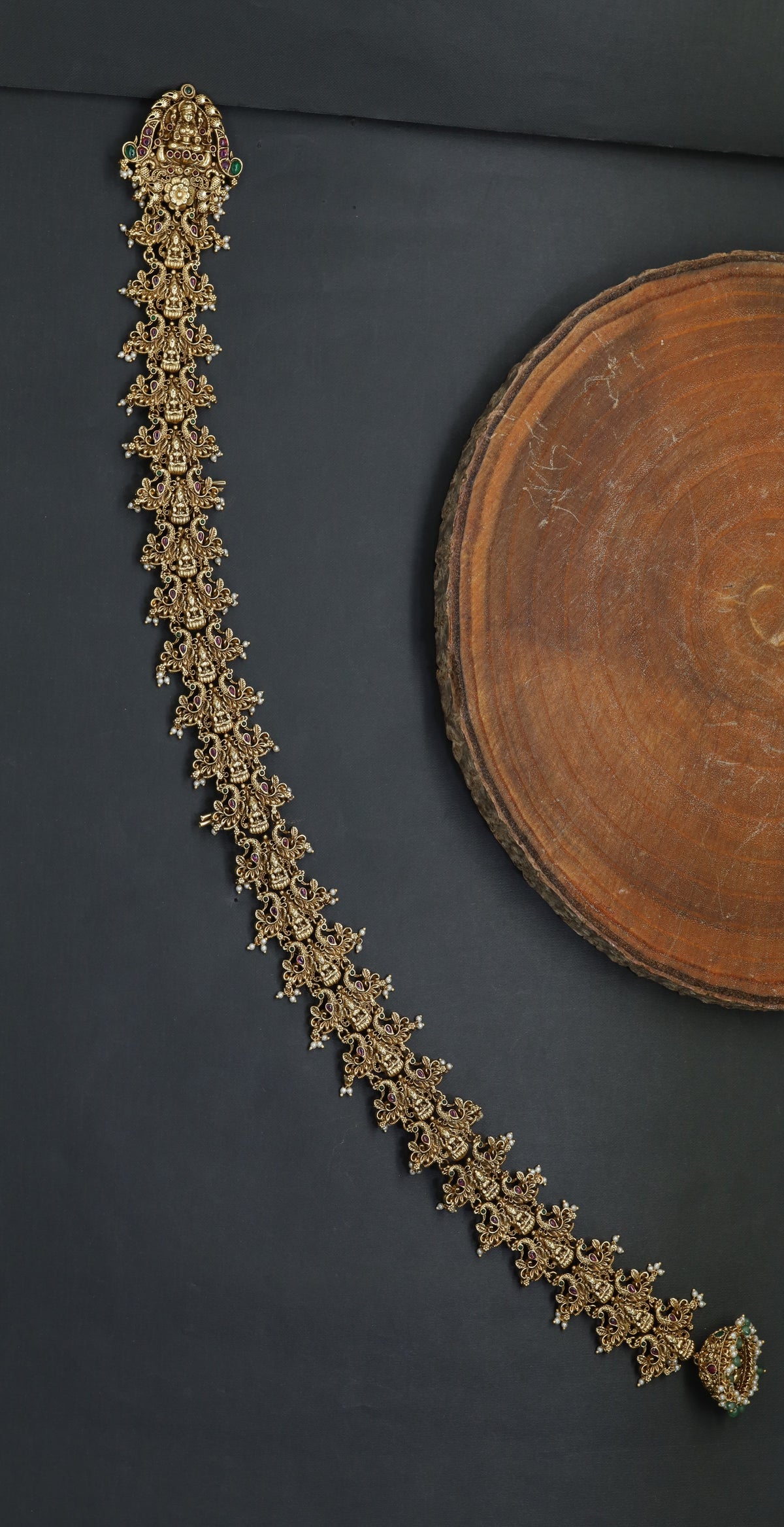 Temple Lakshmi Antique Long Jade with Floral Links
